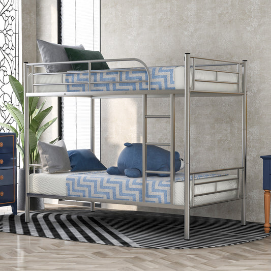 TREATLIFE HOME Twin Over Twin Metal Bunk Bed, Contemporary Design with Sturdy Steel Frame, Space-Saving Silver Finish
