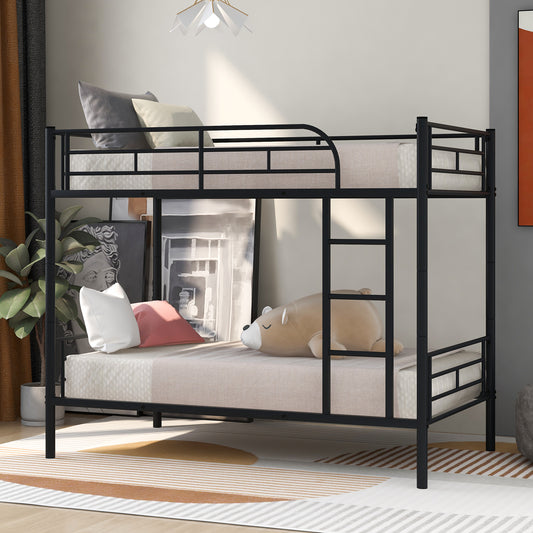 TREATLIFE HOME Twin Over Twin Metal Bunk Bed with Gridded Guardrails and Integrated Ladder, Black