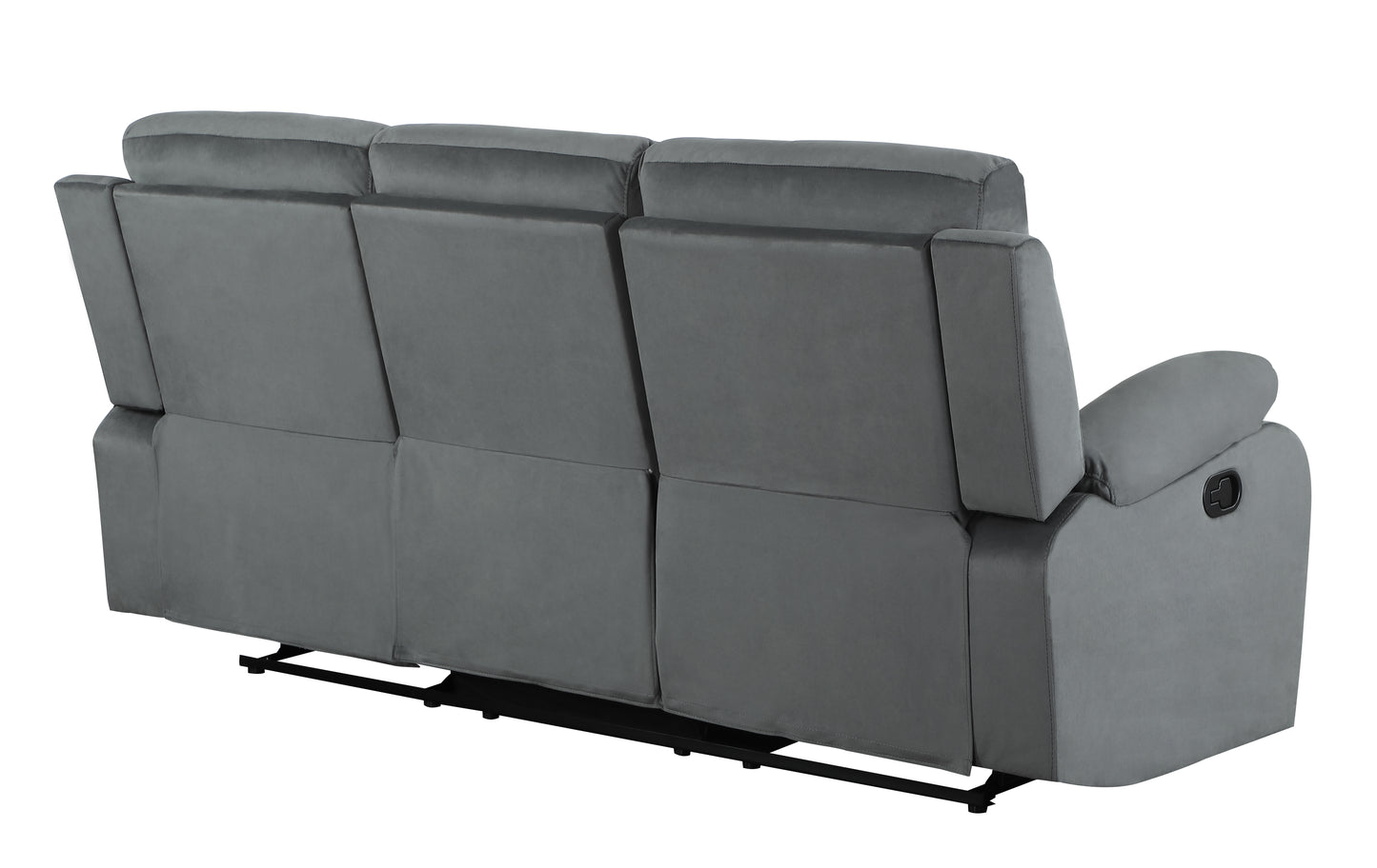 Gray velvet reclining sofa