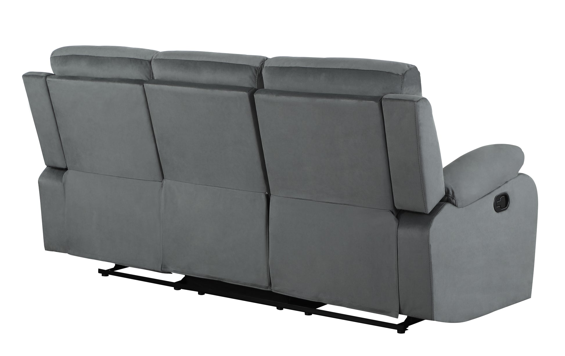 Gray velvet reclining sofa