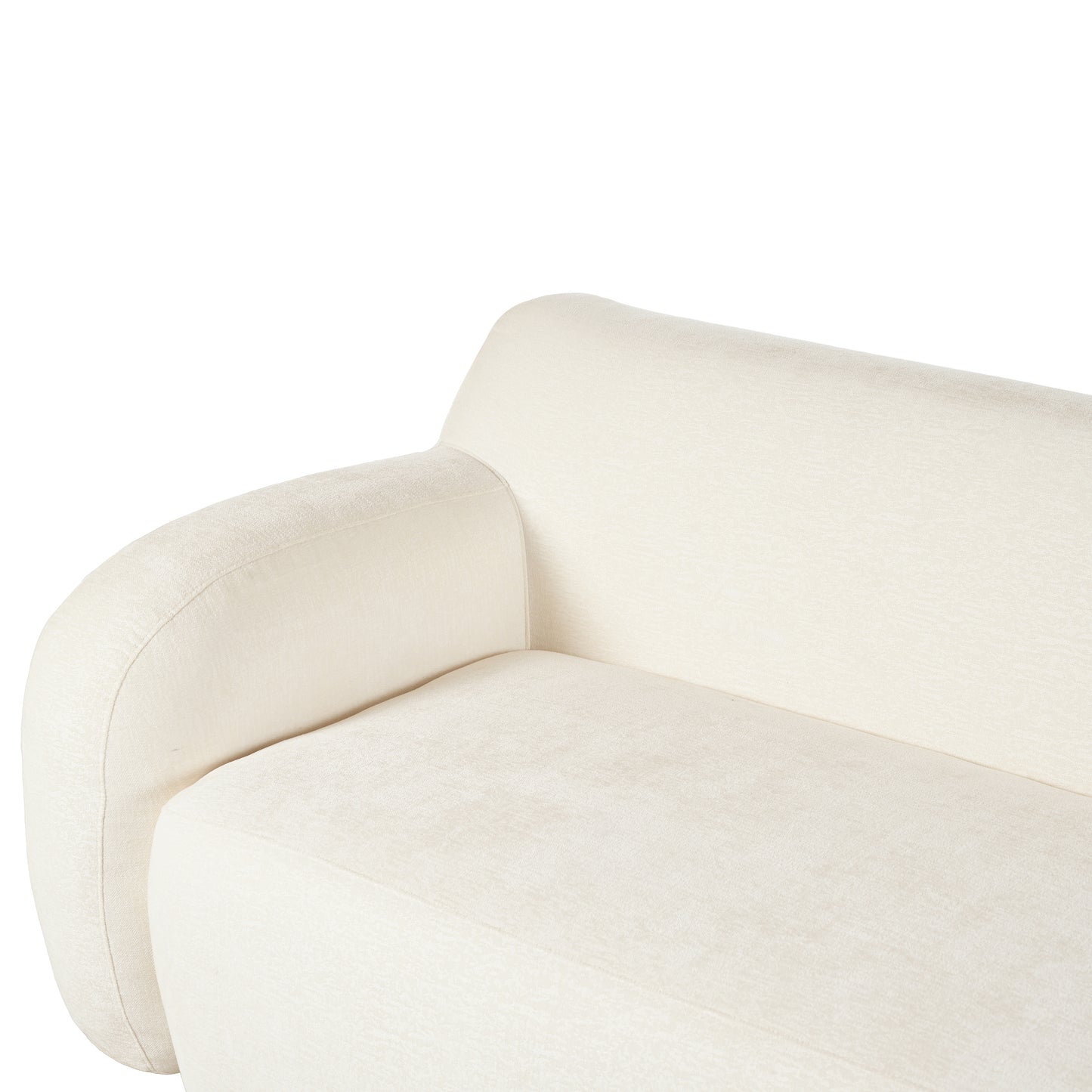 Cream boucle fabric sofa with rounded armrest detail