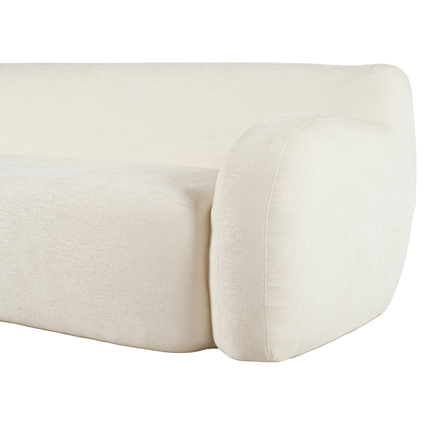Cream textured fabric sofa with rounded armrest detail