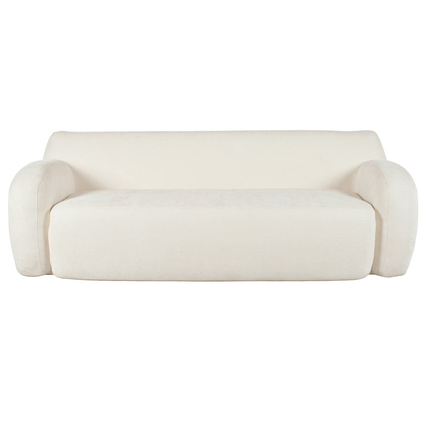 Plush ivory boucle fabric sofa with rounded arms and a deep seat perfect for modern living rooms