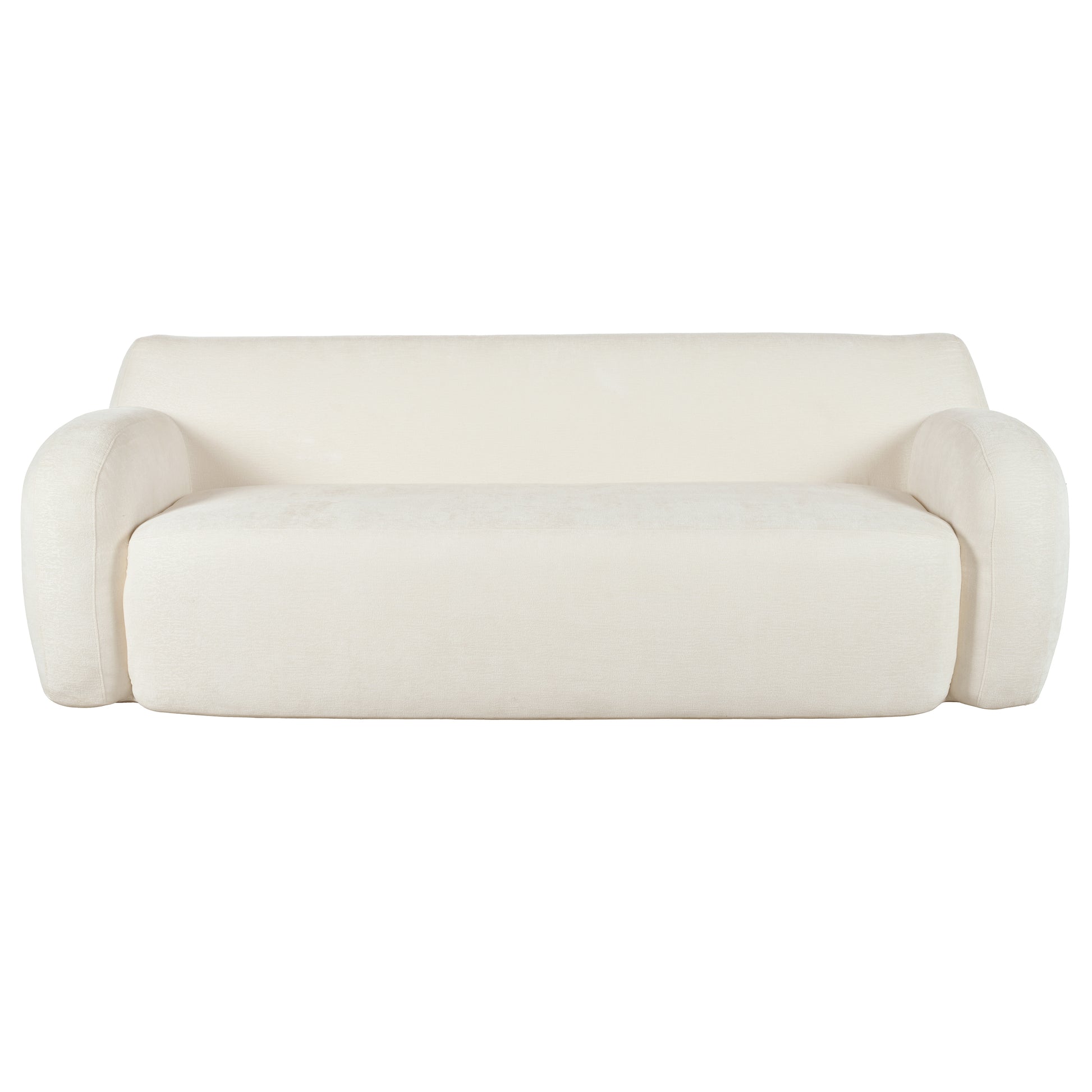 Plush ivory boucle fabric sofa with rounded arms and a deep seat perfect for modern living rooms