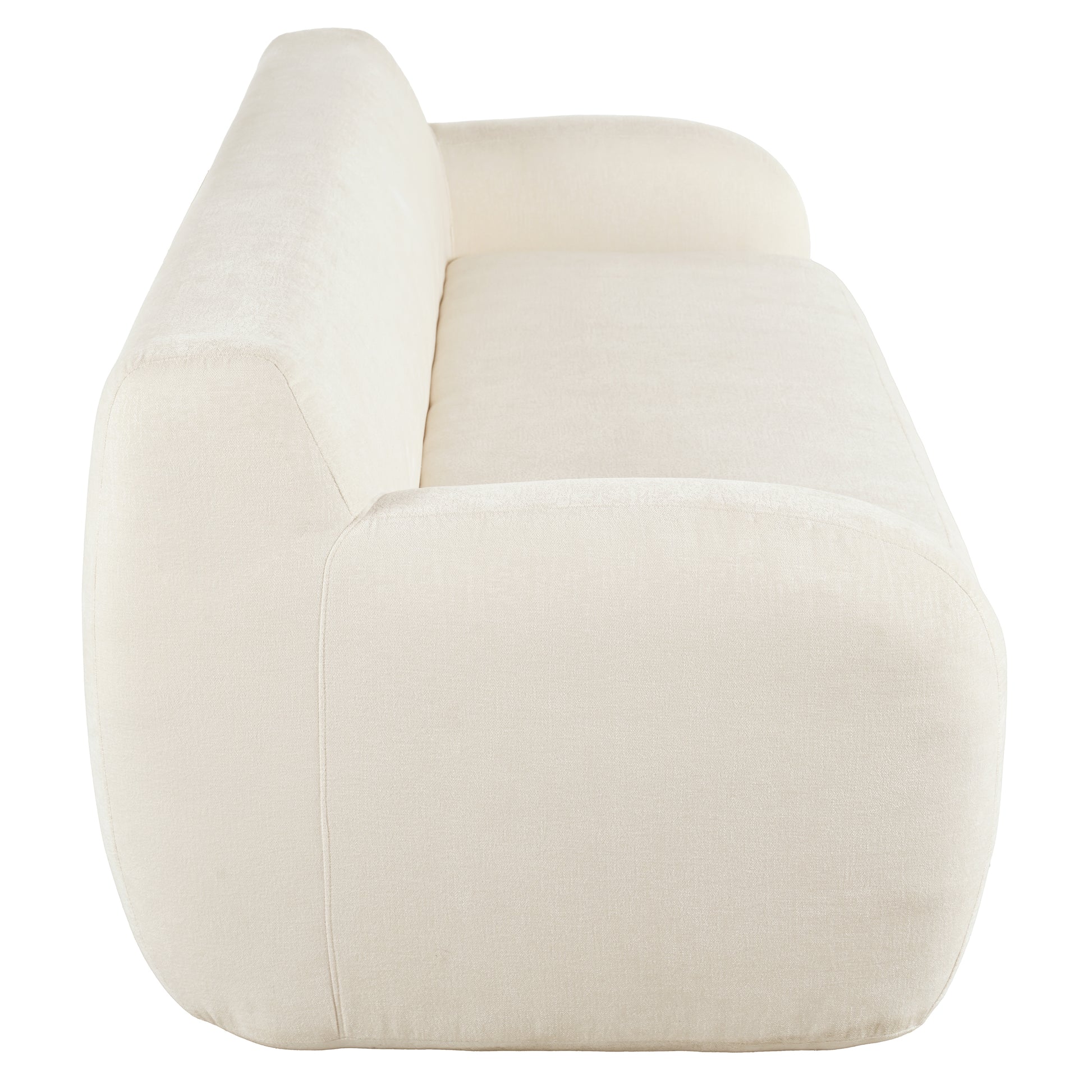 Cream textured fabric sofa with rounded arms