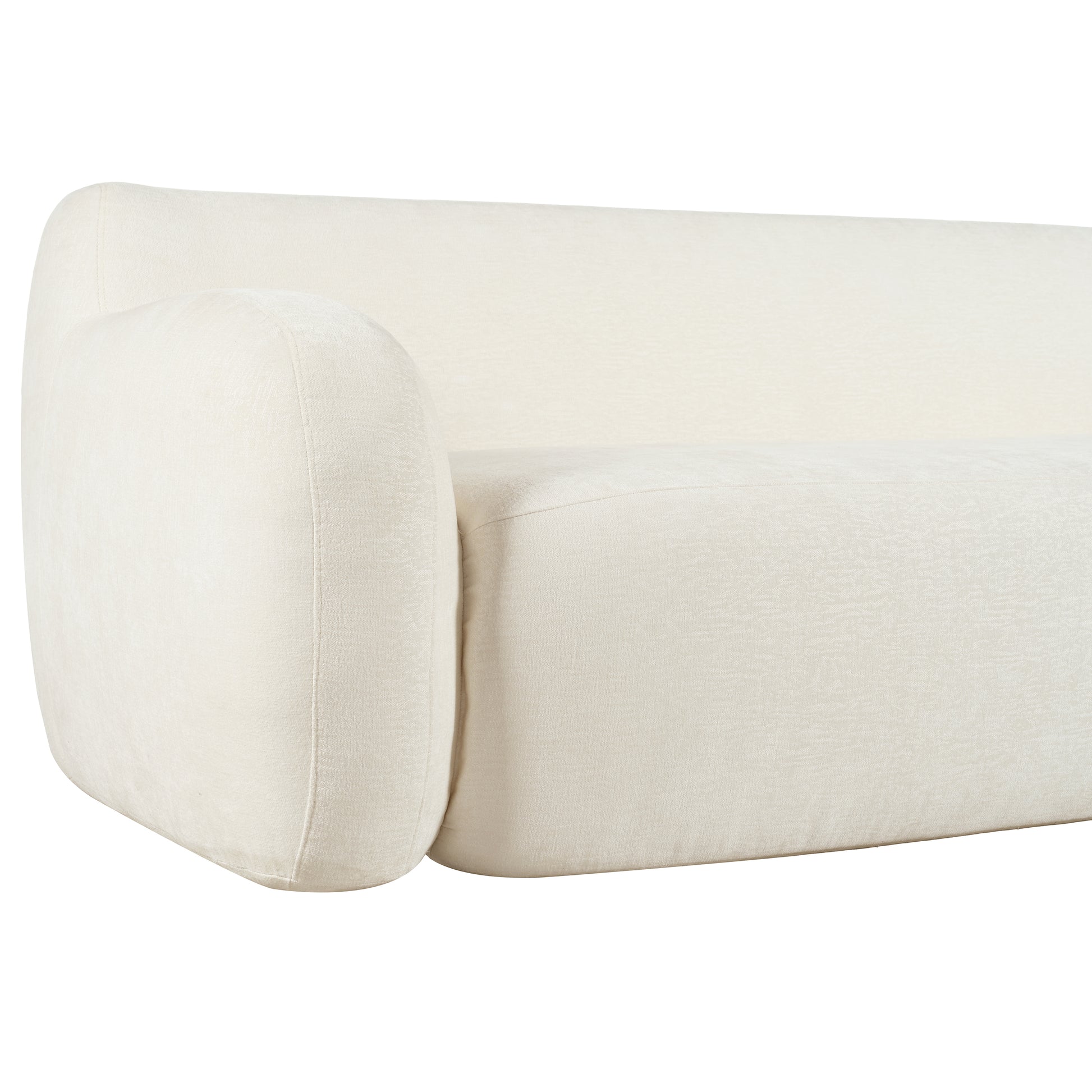 Cream boucle fabric sofa with rounded armrest