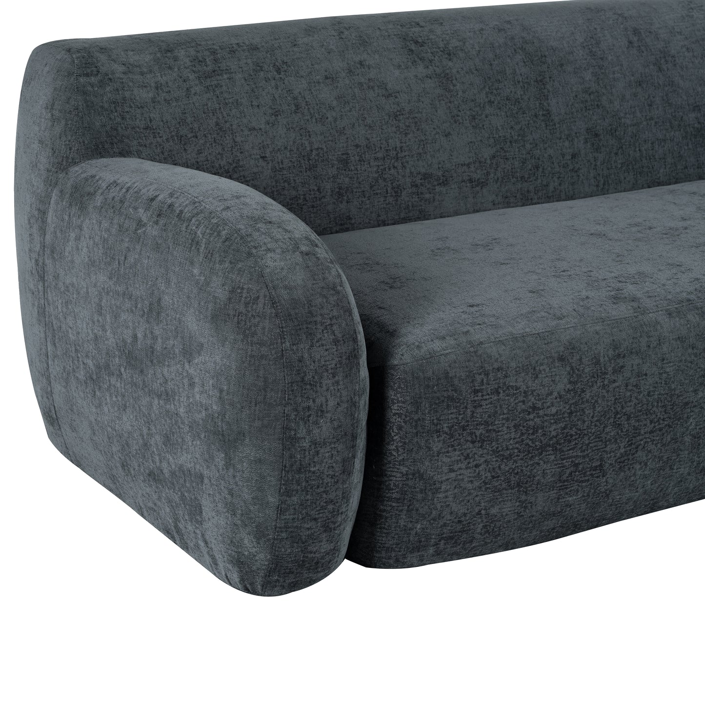 Dark grey textured fabric sofa armrest with rounded design