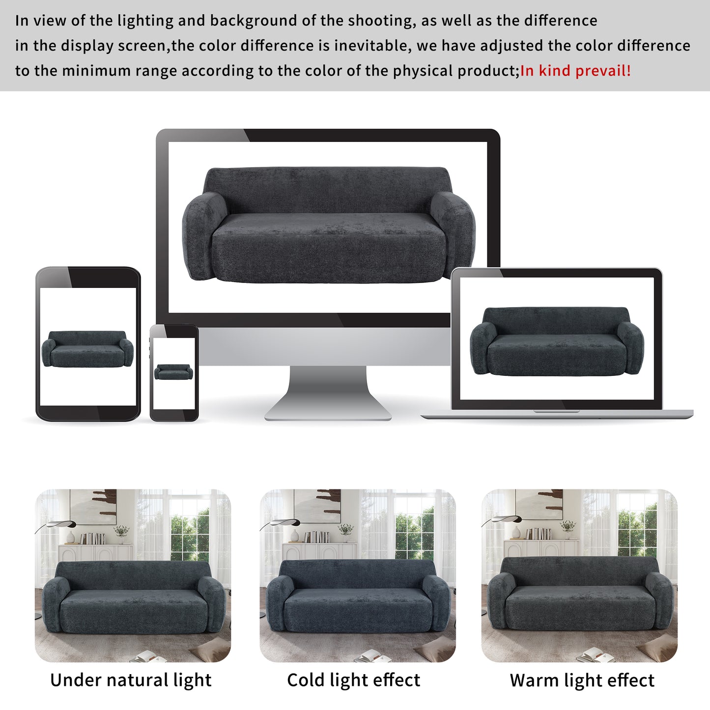 Dark grey textured couch cover displayed on multiple screens