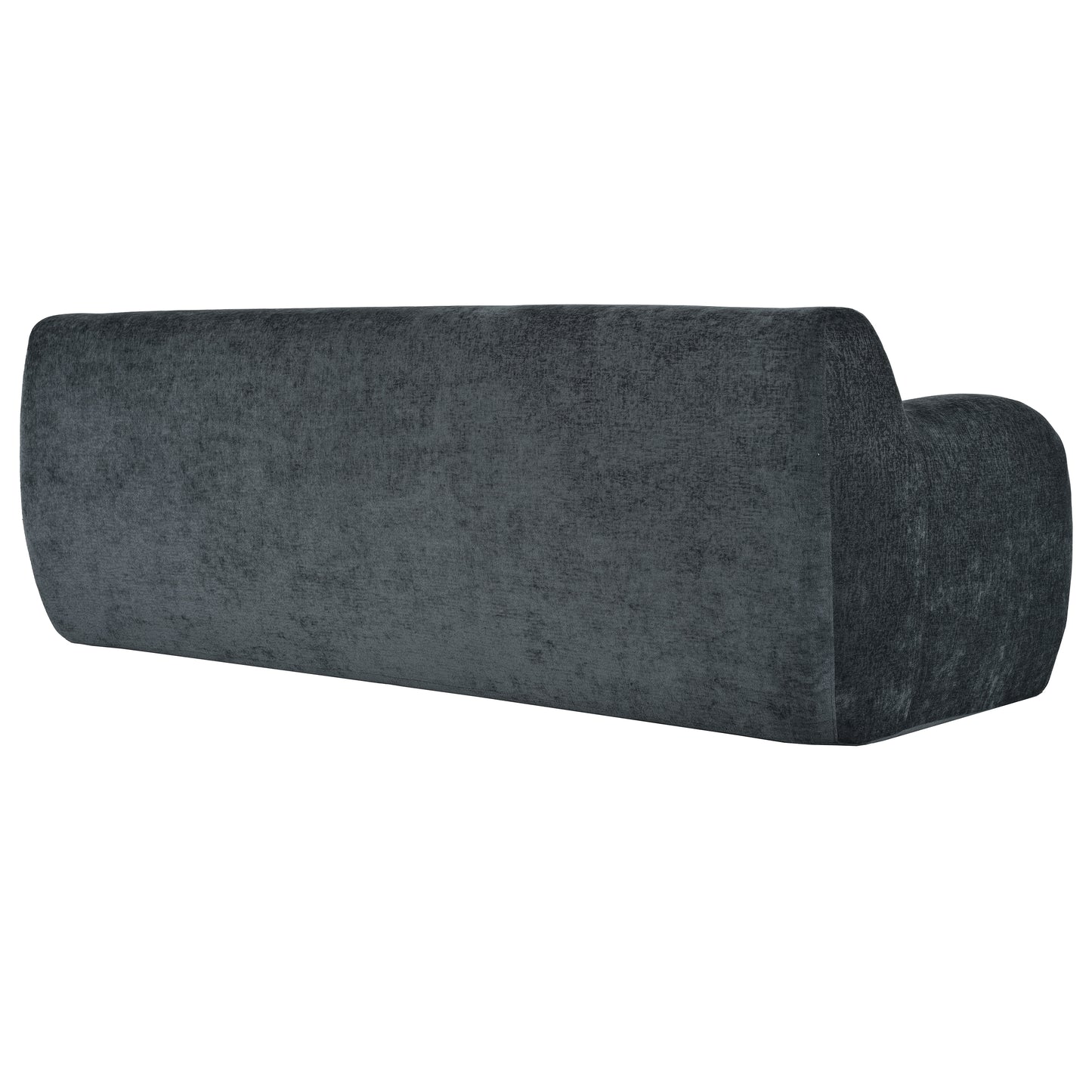 Dark grey textured fabric sofa back view