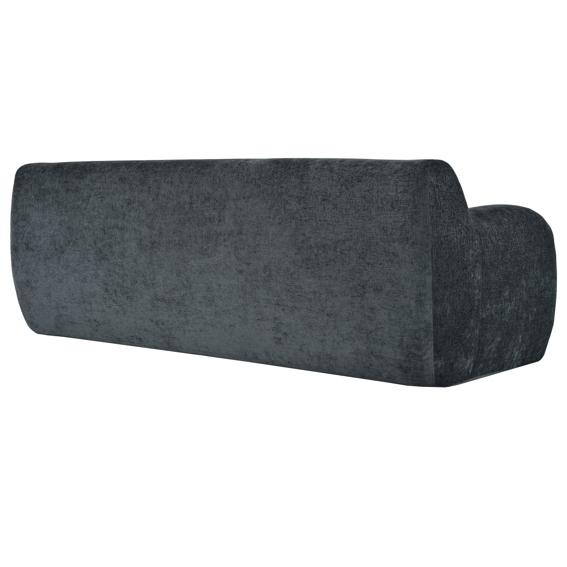 Dark grey textured fabric sofa back view