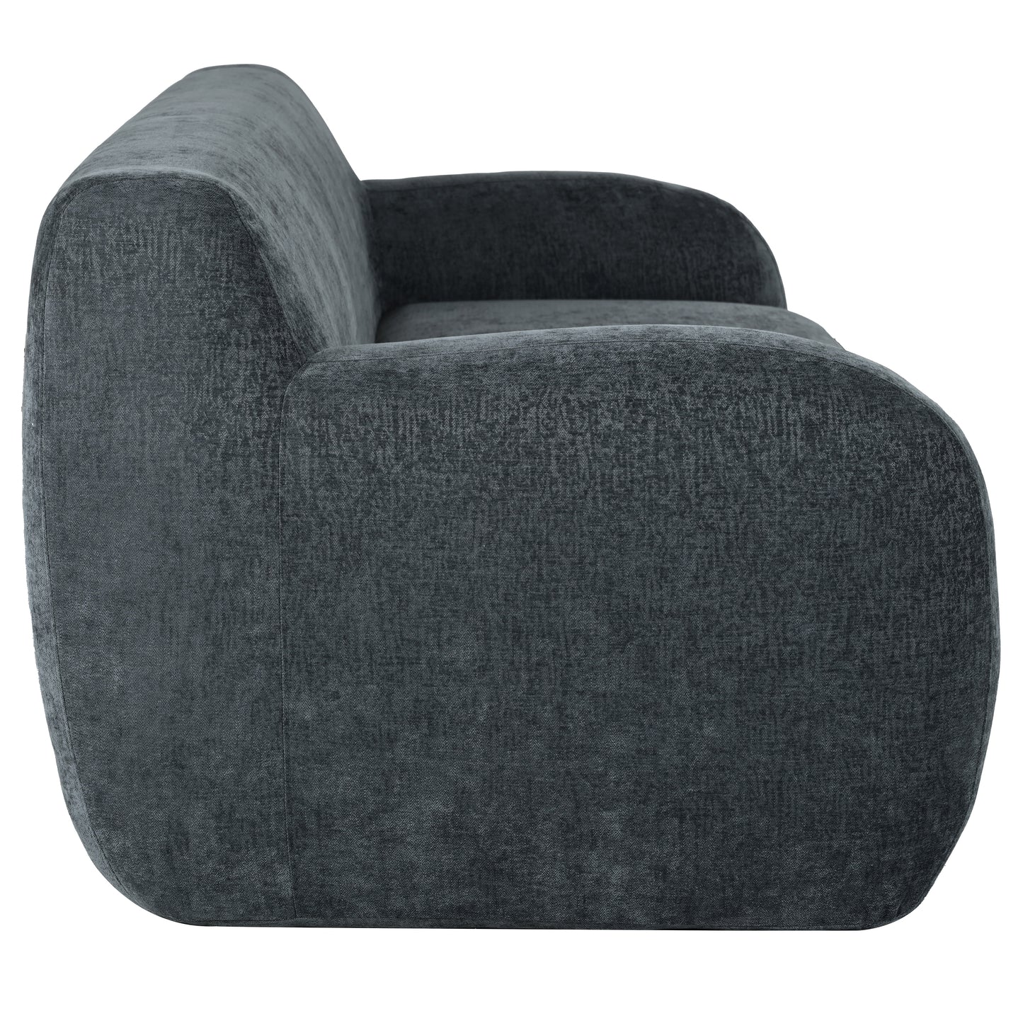 Dark gray upholstered modern sofa with curved arms