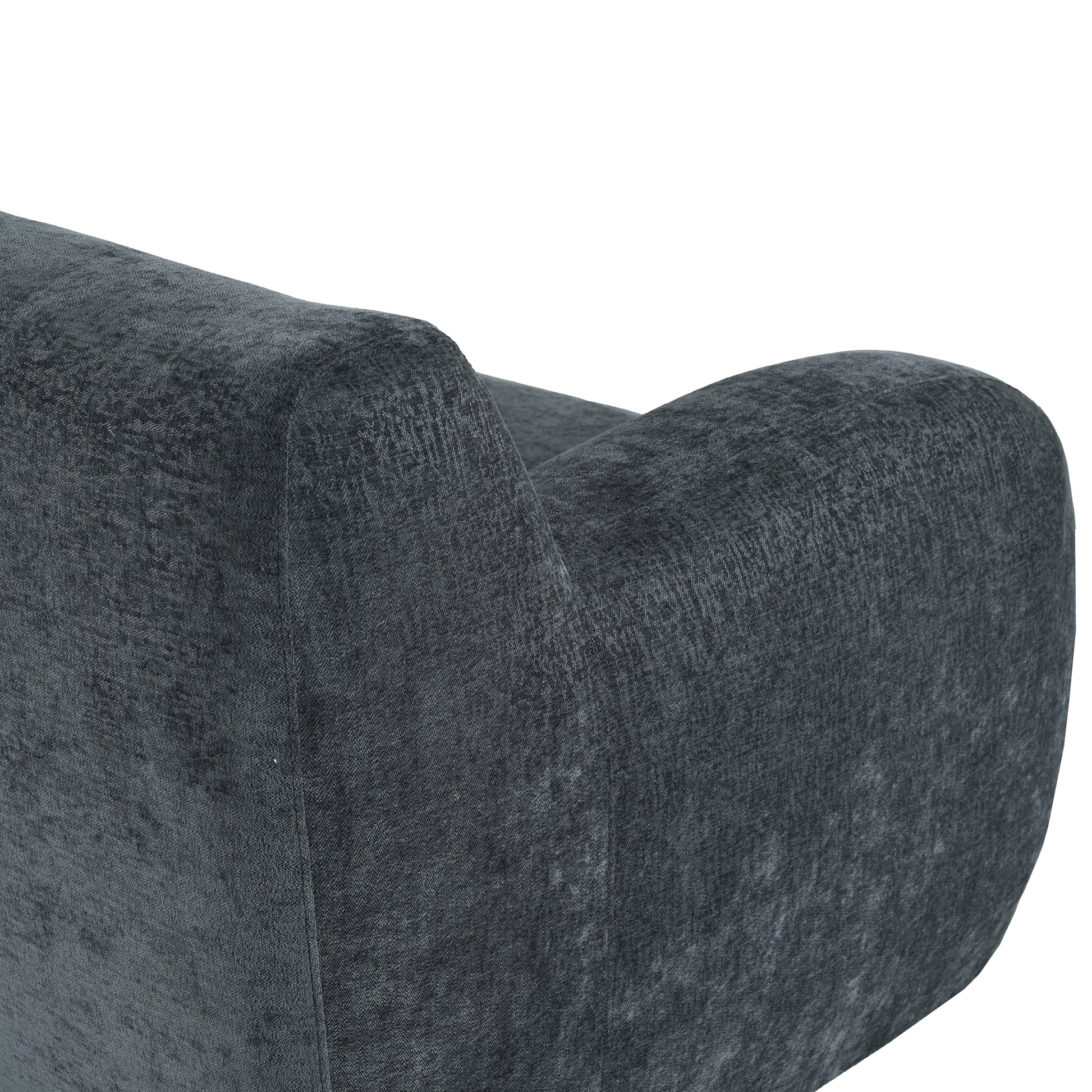 Dark gray textured velvet armchair closeup