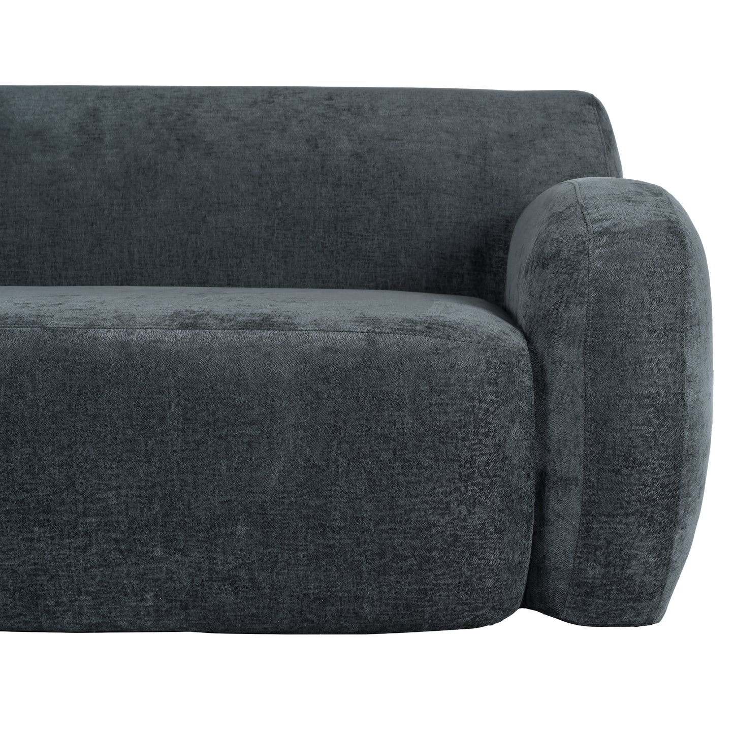 Deep charcoal velvet sofa arm and seat detail