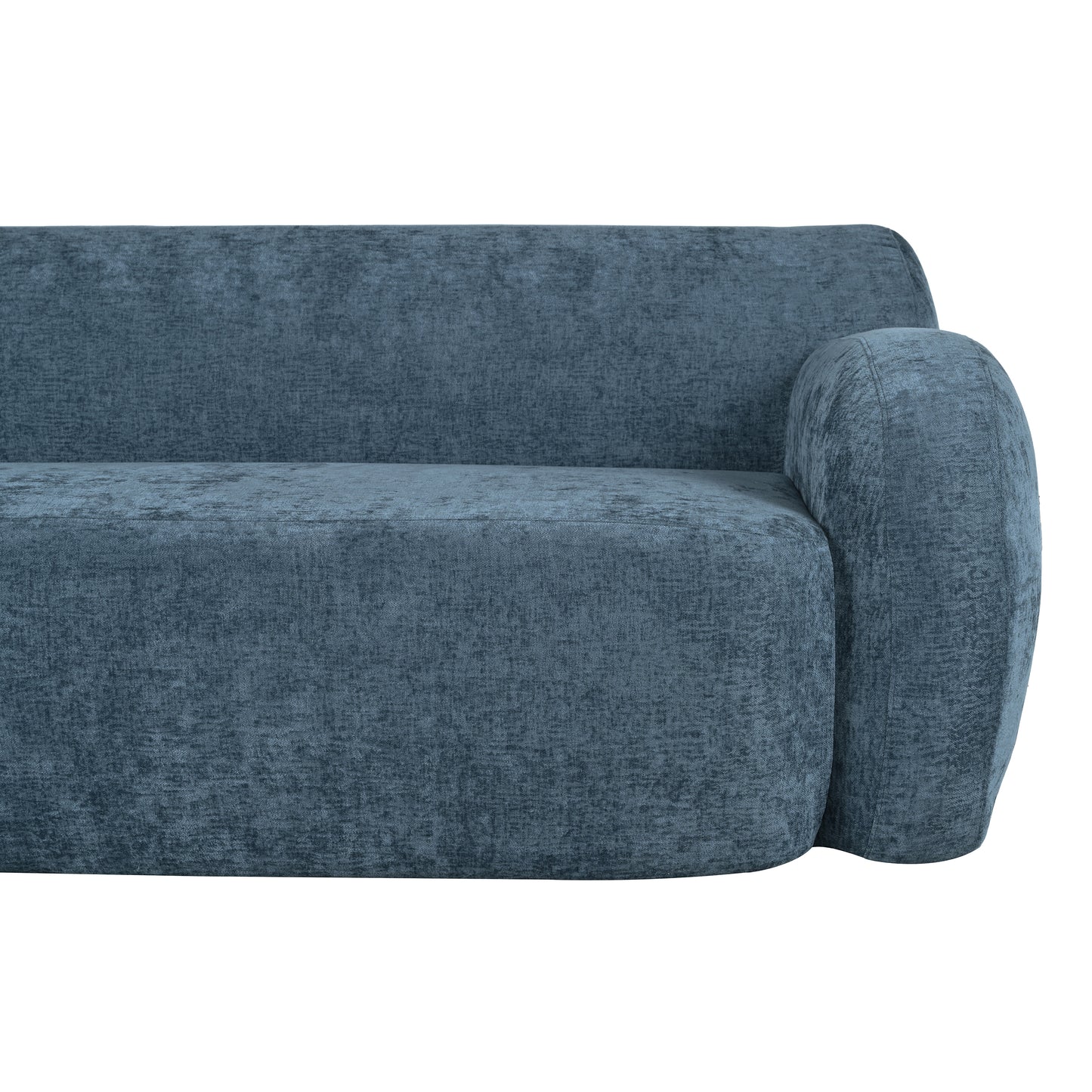 Modern navy blue velvet armchair with curved armrest