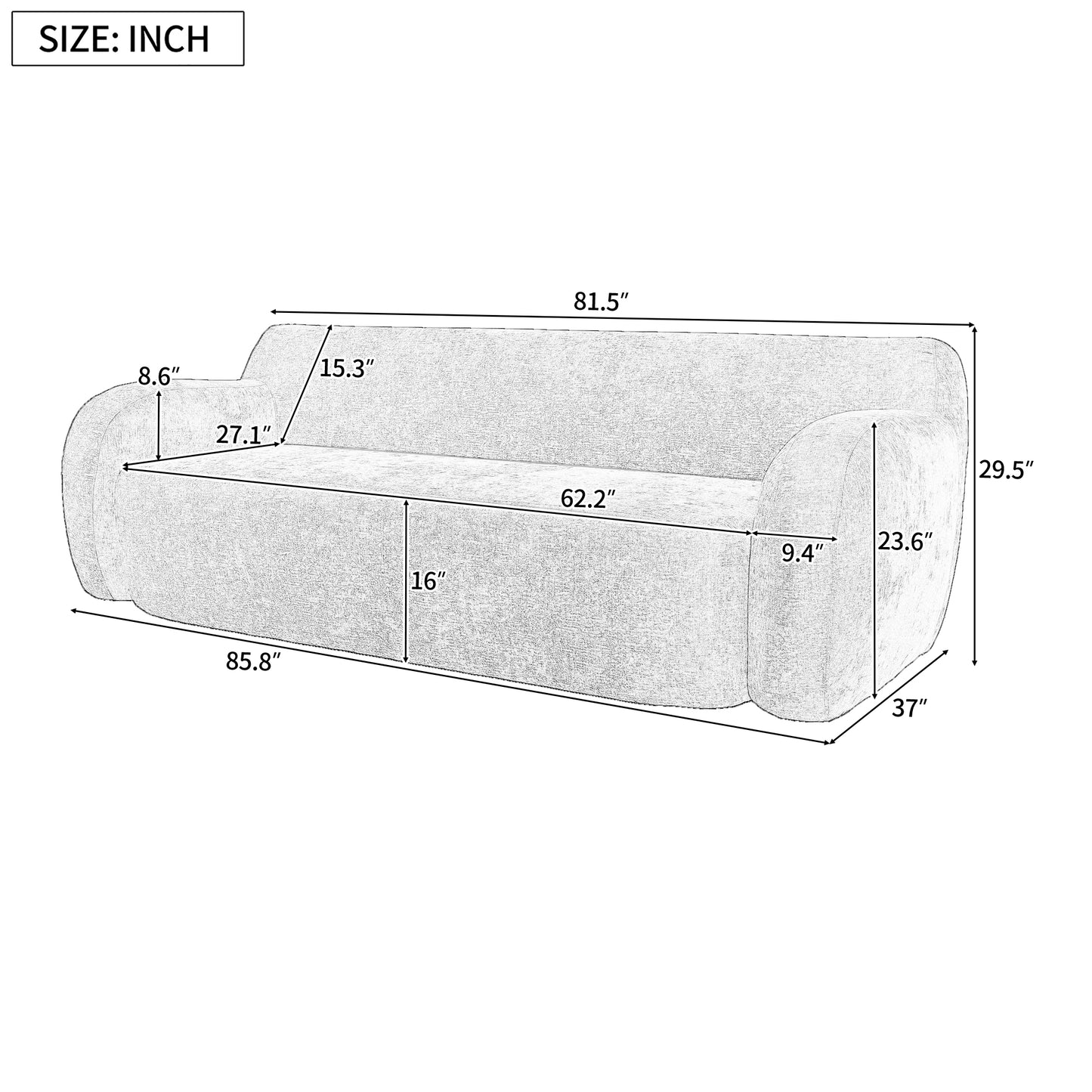 Sketch of a plush grey sofa  inches long perfect for modern living rooms