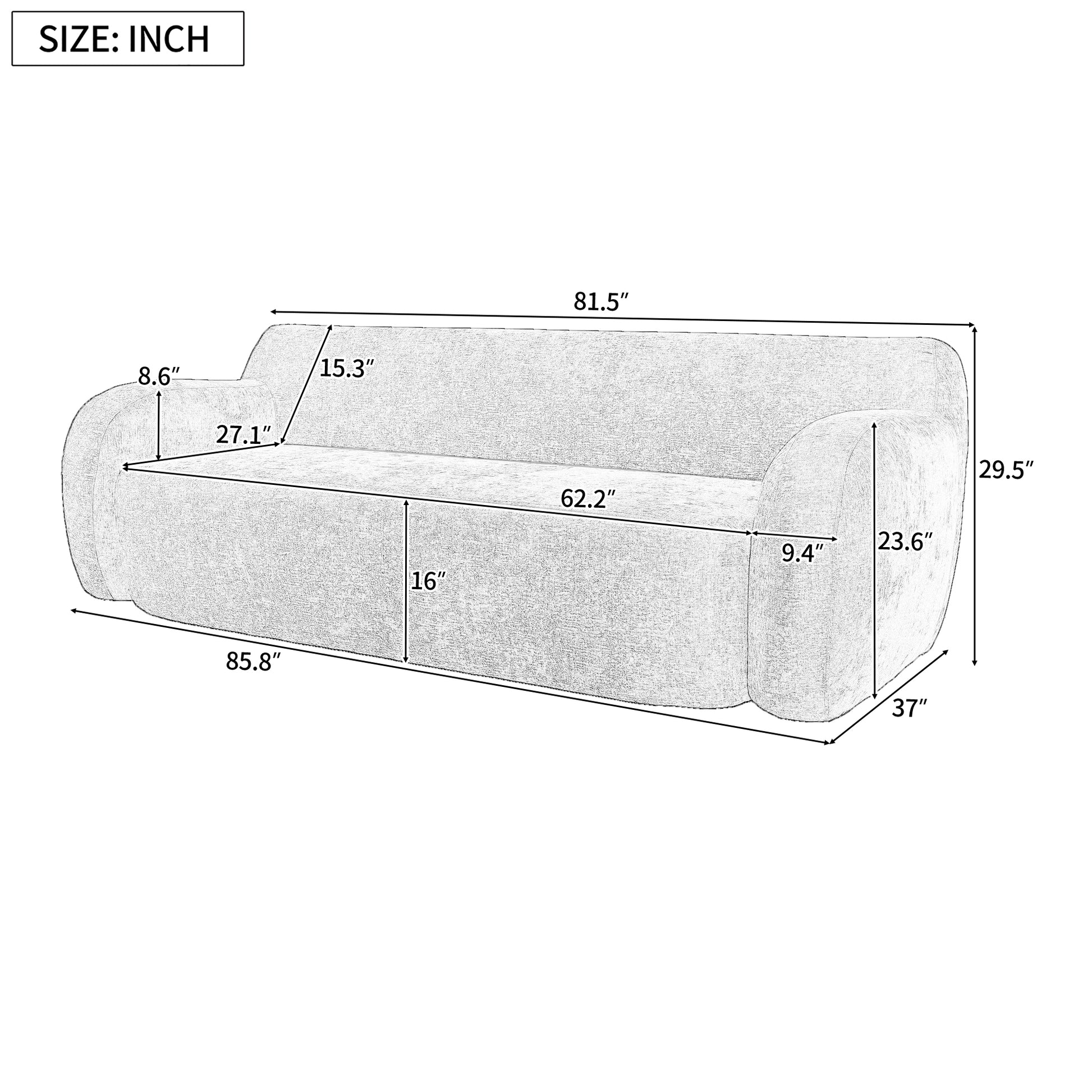 Sketch of a plush grey sofa  inches long perfect for modern living rooms