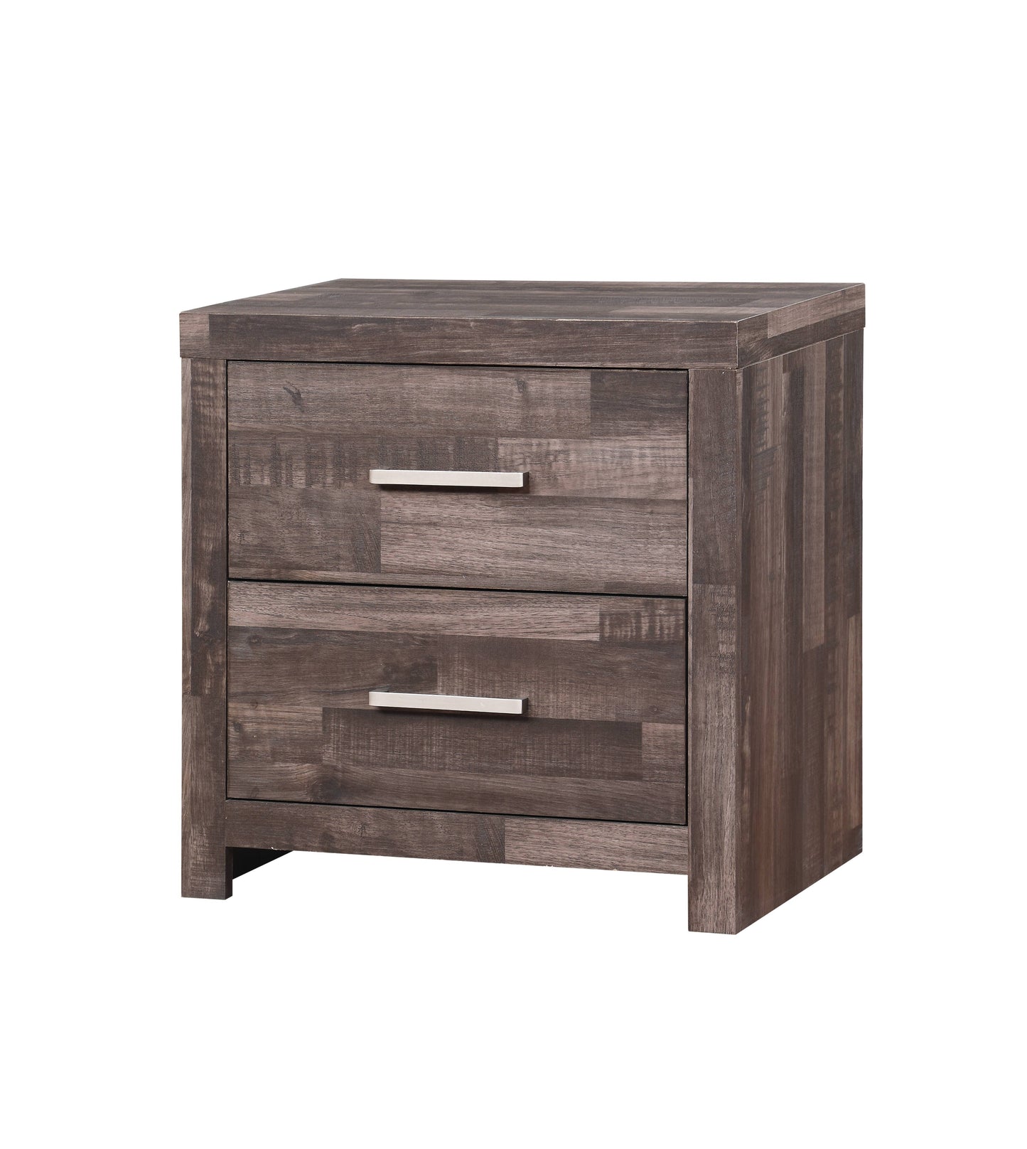 Rustic twodrawer wood nightstand with silver handles