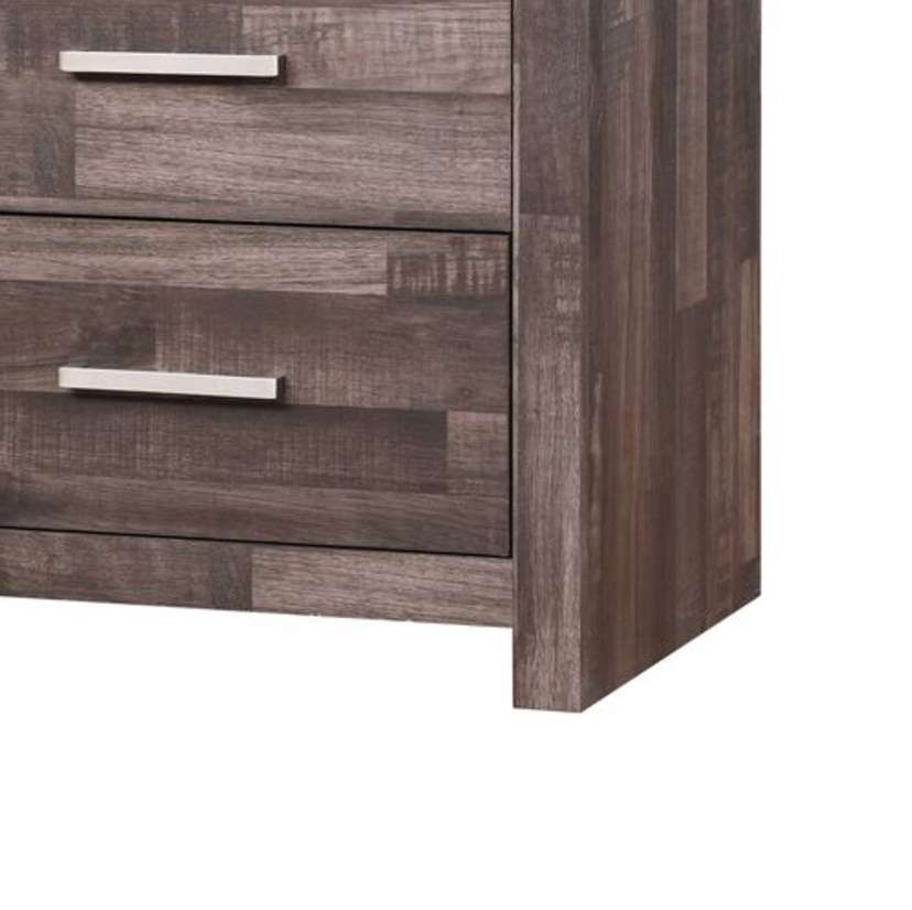 Brown wood veneer dresser drawers with silver handles