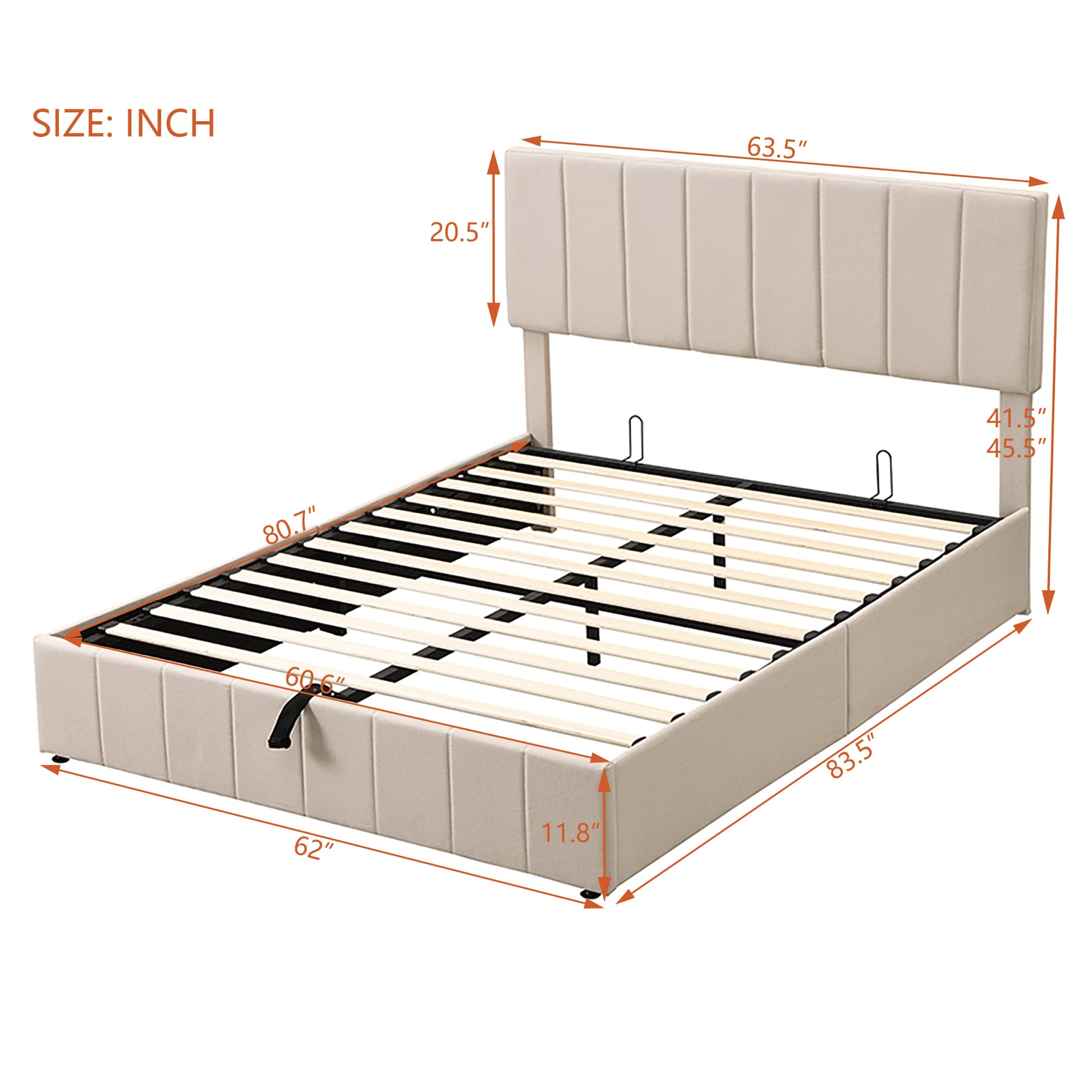 beige upholstered platform bed frame with tufted headboard