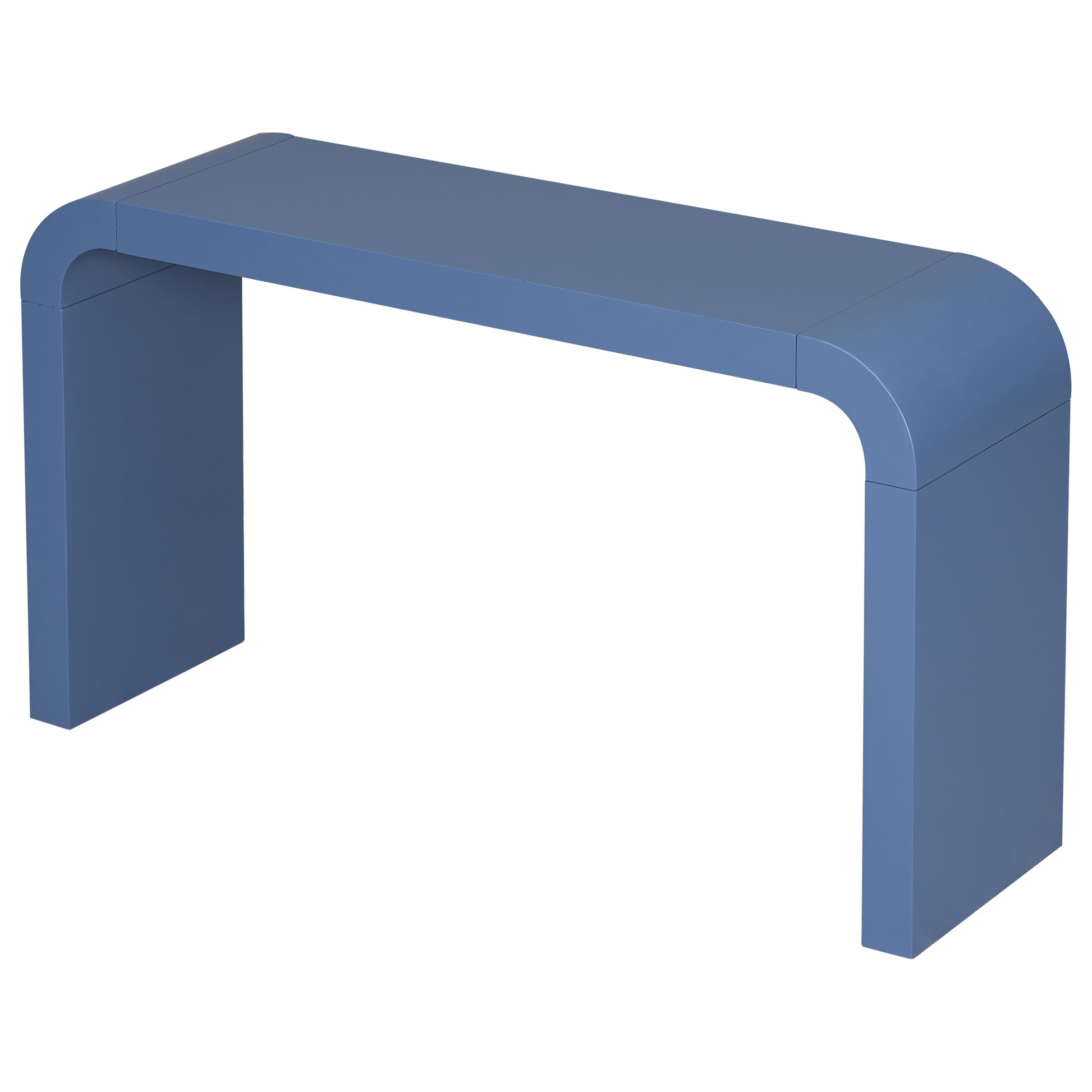 Blue waterfall console table with rounded corners