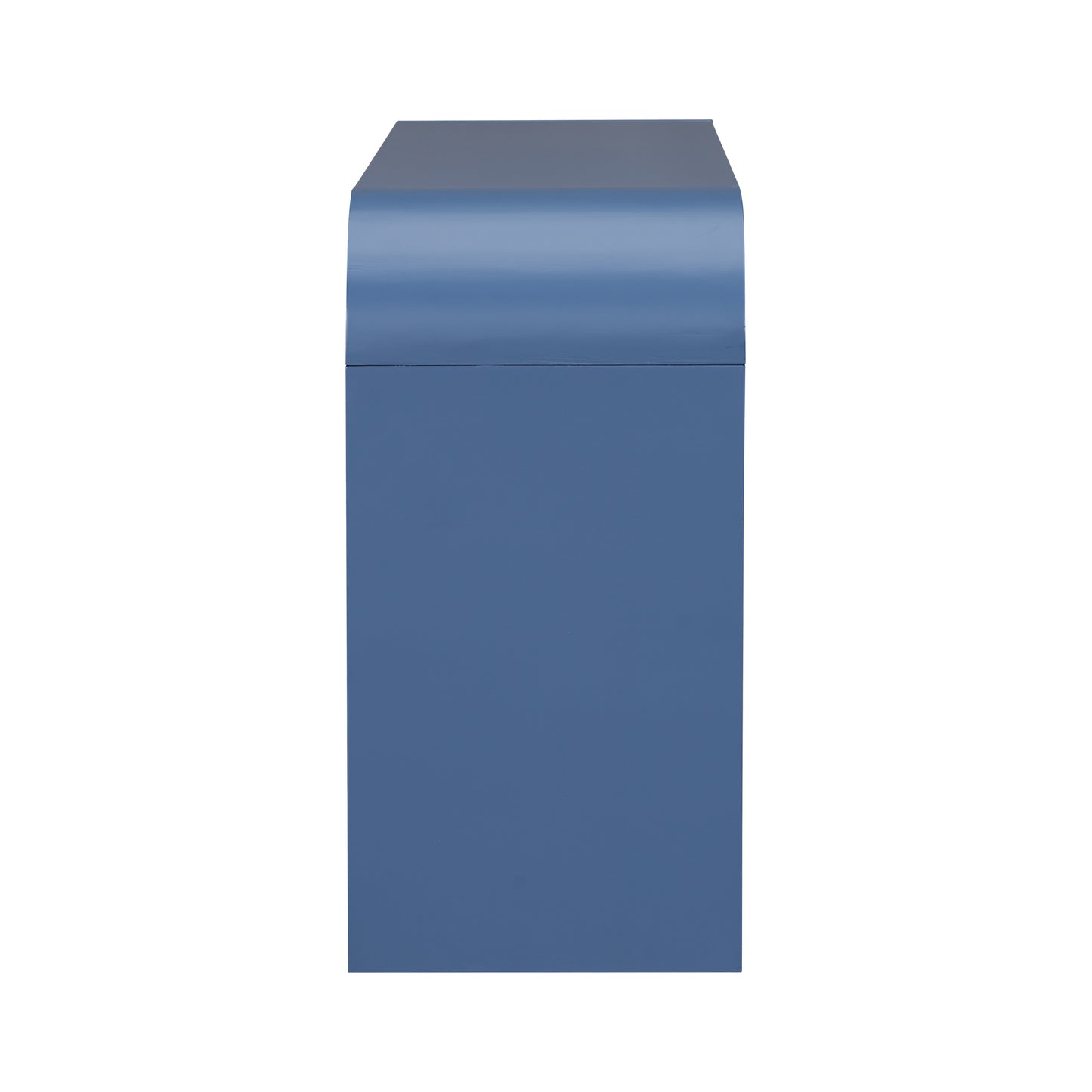 Blue modern end table with rounded top edge