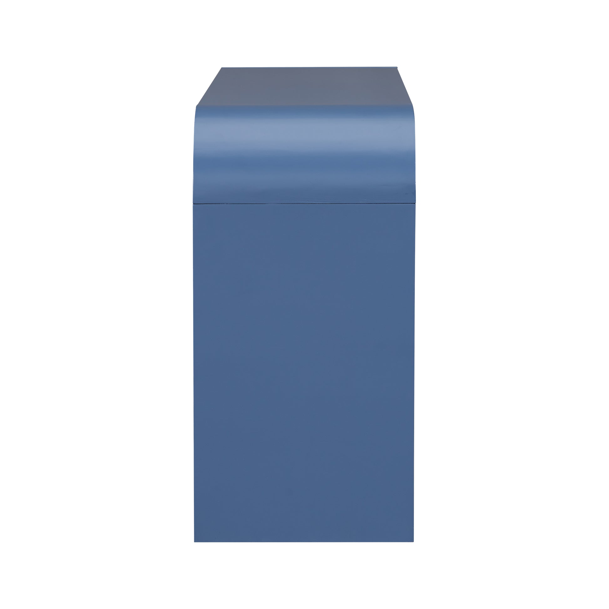 Blue modern end table with rounded top edge
