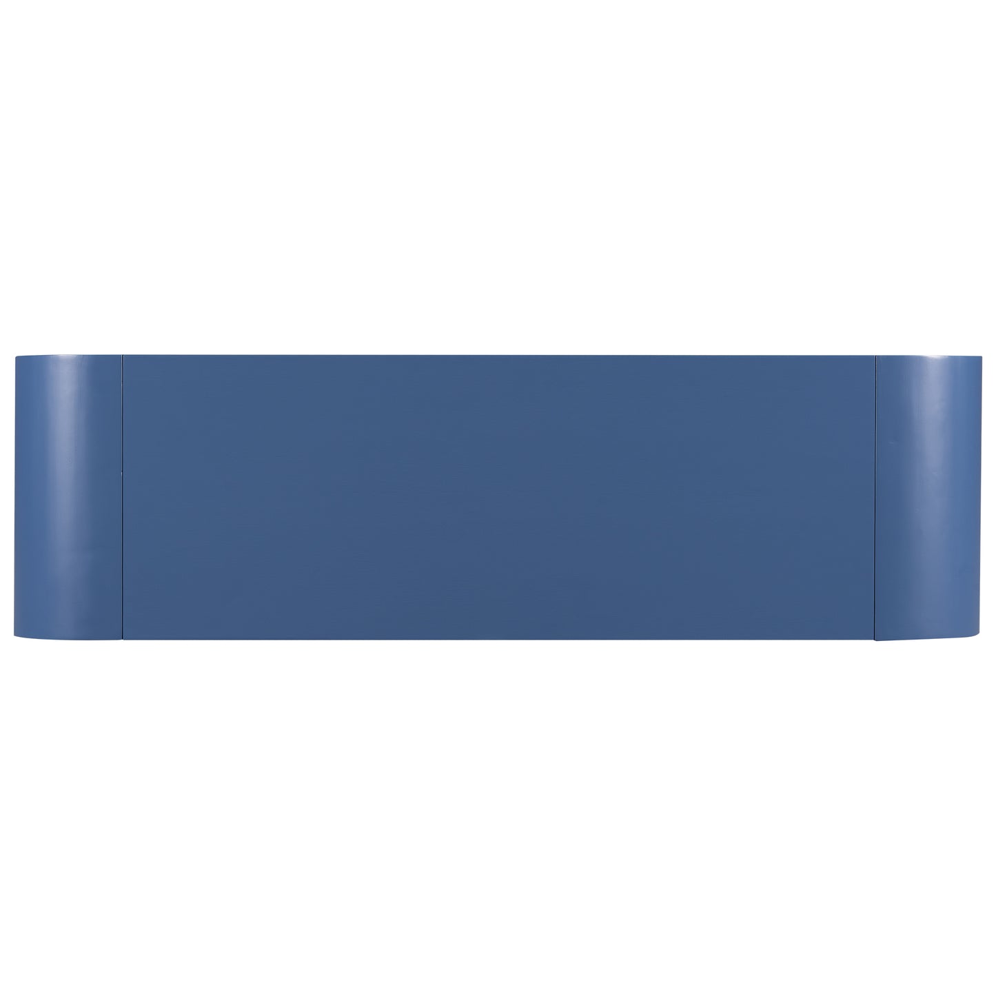 Curved blue lacquered console table with a minimalist design