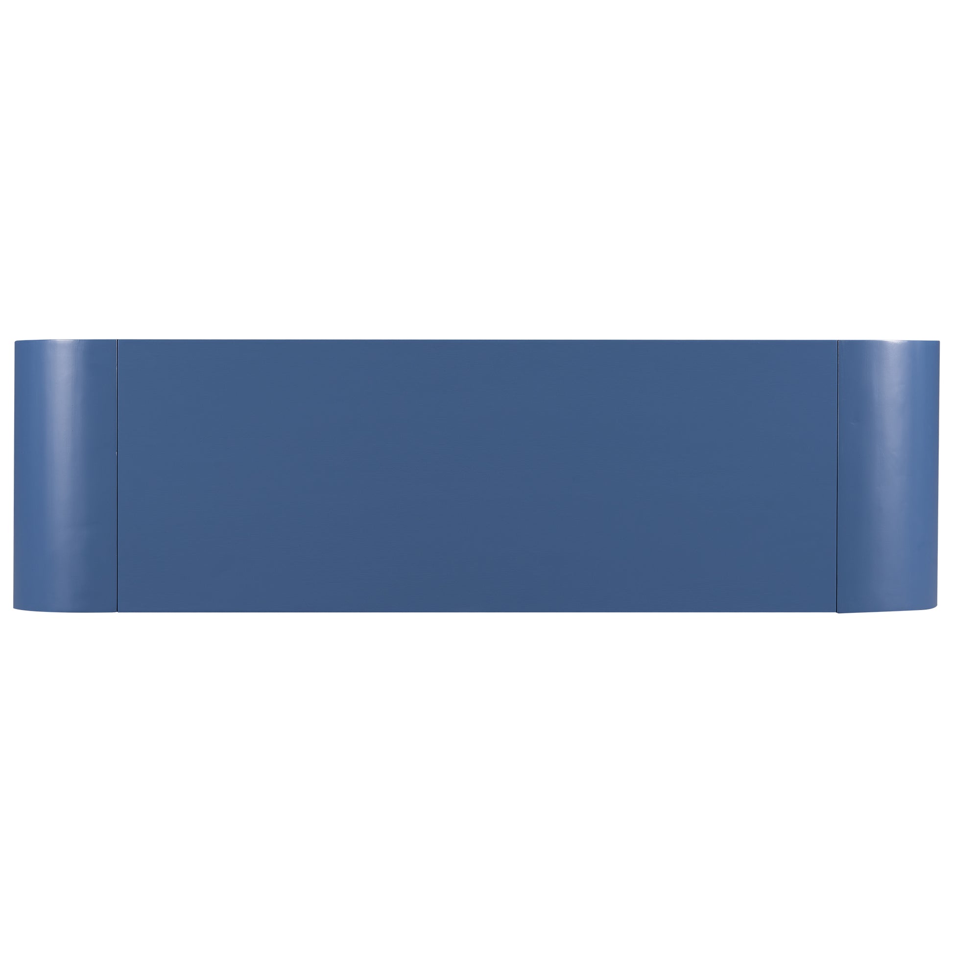 Curved blue lacquered console table with a minimalist design