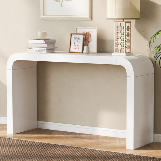 Curved white console table with smooth finish
