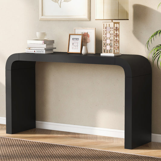 Modern black waterfall console table with curved edges perfect for entryways