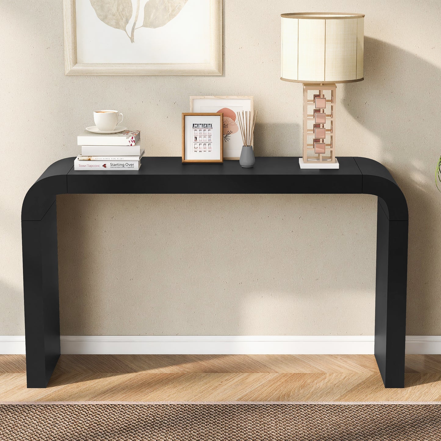 Sleek black waterfall console table with modern design