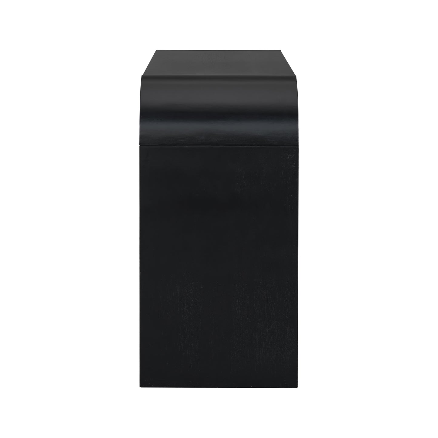 Modern black nightstand with curved top edge
