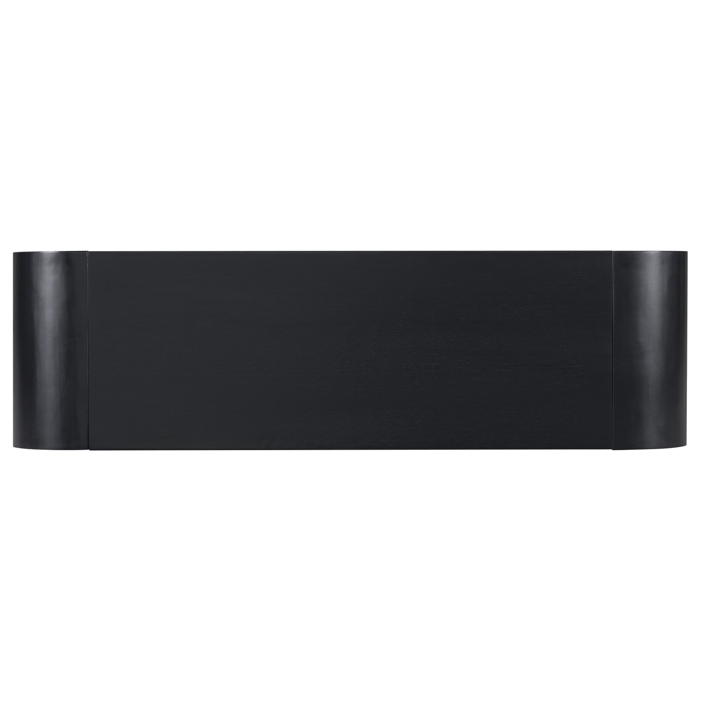 Black wooden console table with curved sides and clean lines