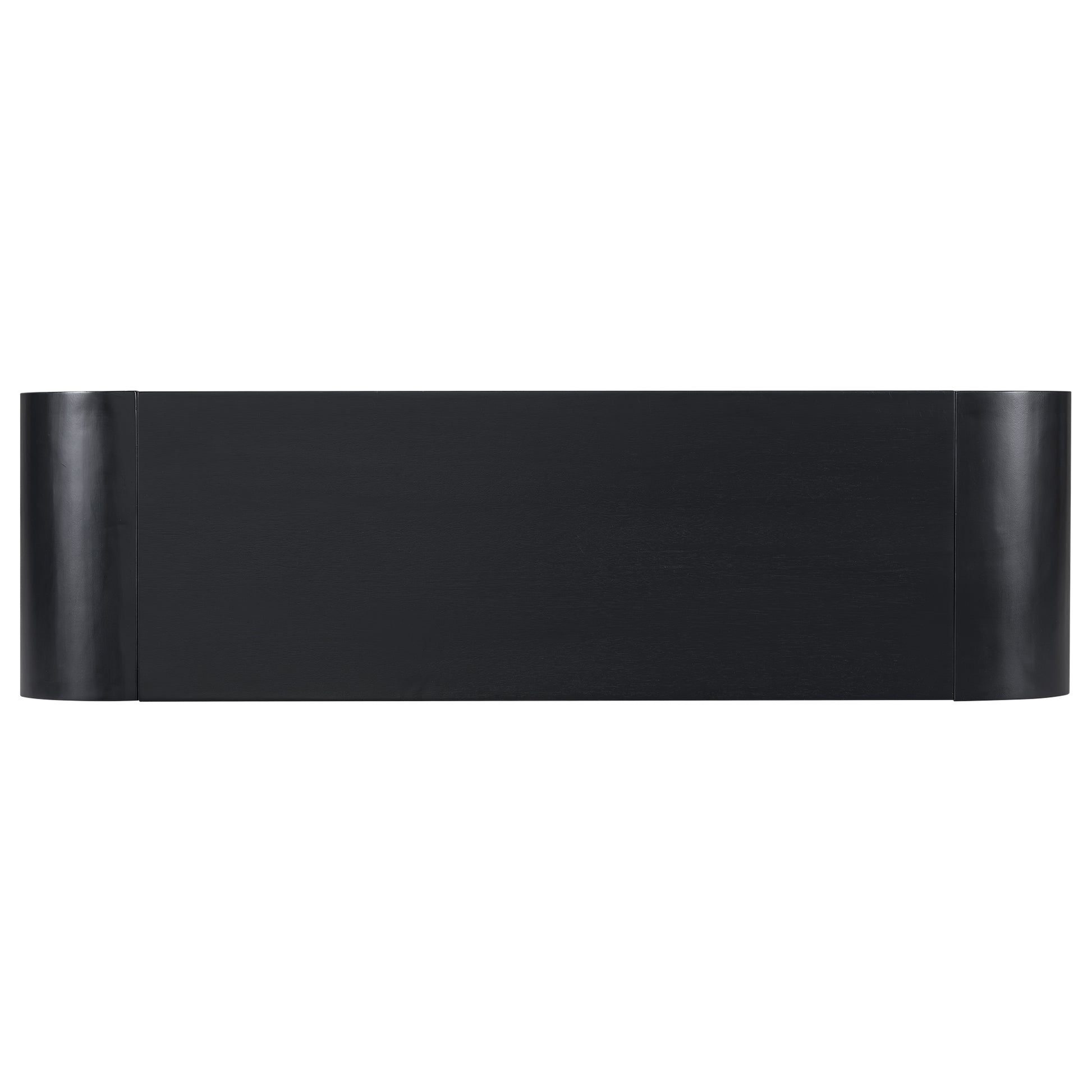 Black wooden console table with curved sides and clean lines