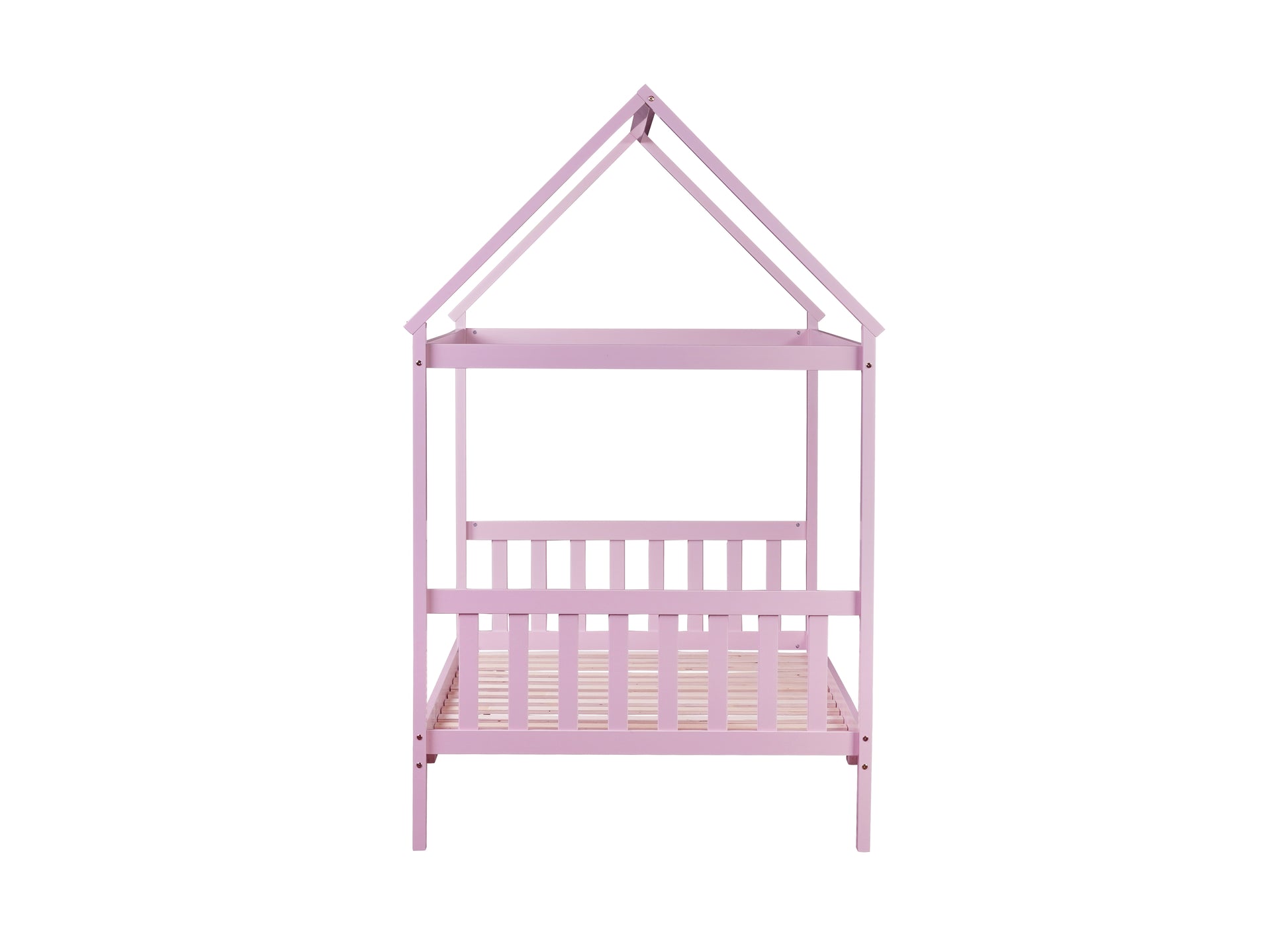 Pink wooden house bed frame for children