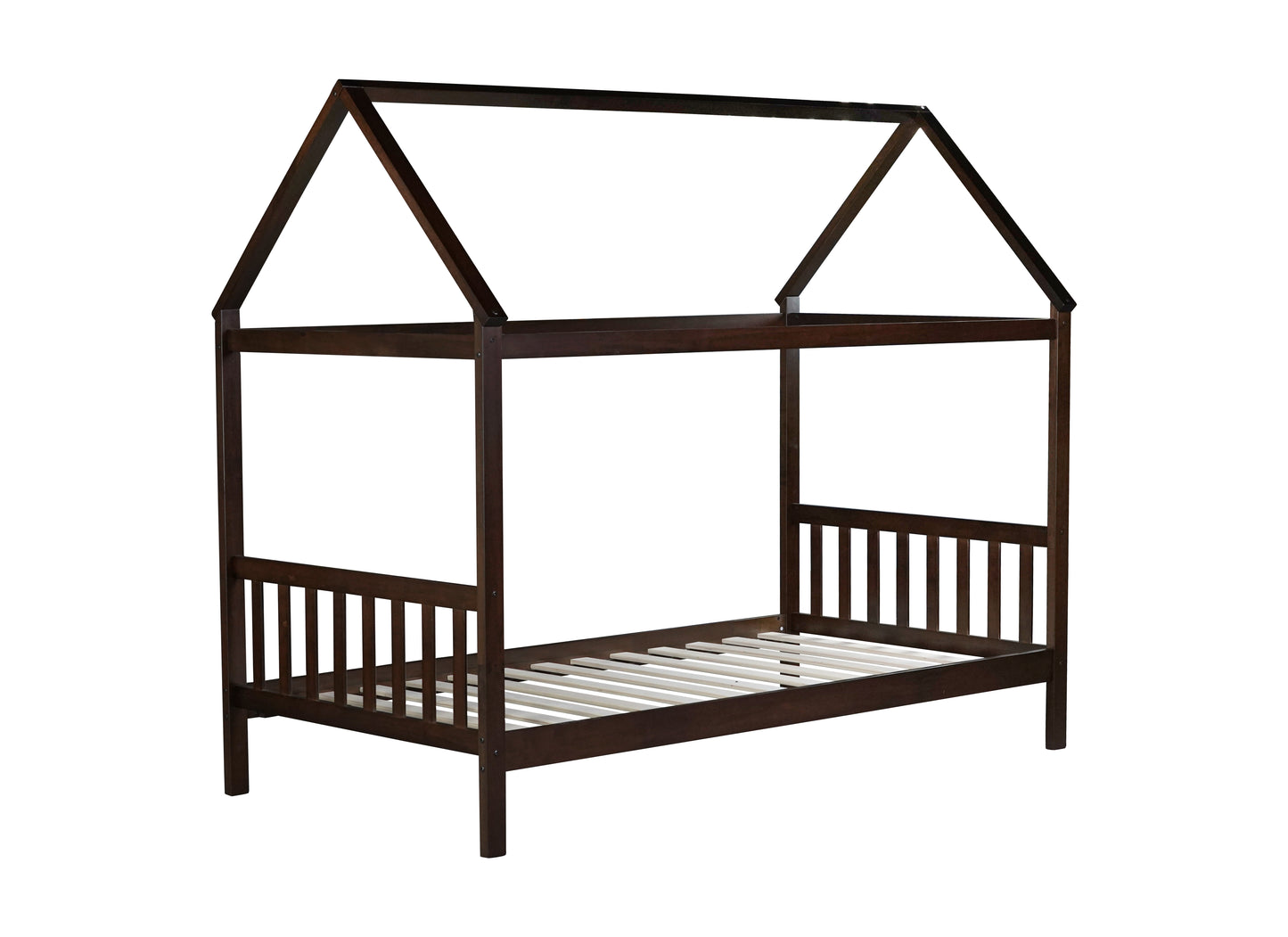 Dark brown wooden house bed frame for childrens room