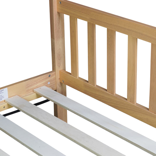 Natural wood bed frame slat detail
