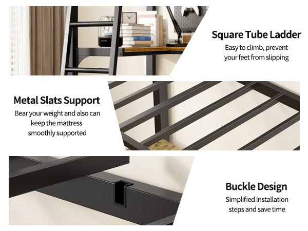 Closeup of black metal slats support for a bed frame