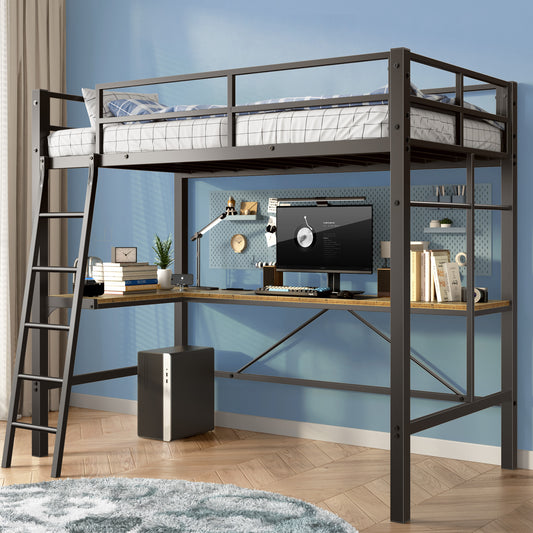 Black metal loft bed with integrated desk twin size perfect for small rooms
