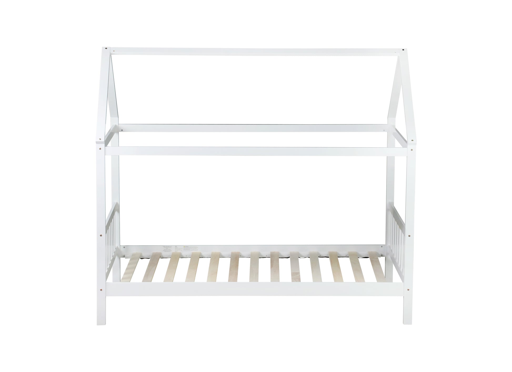 White wooden house bed frame with slatted base