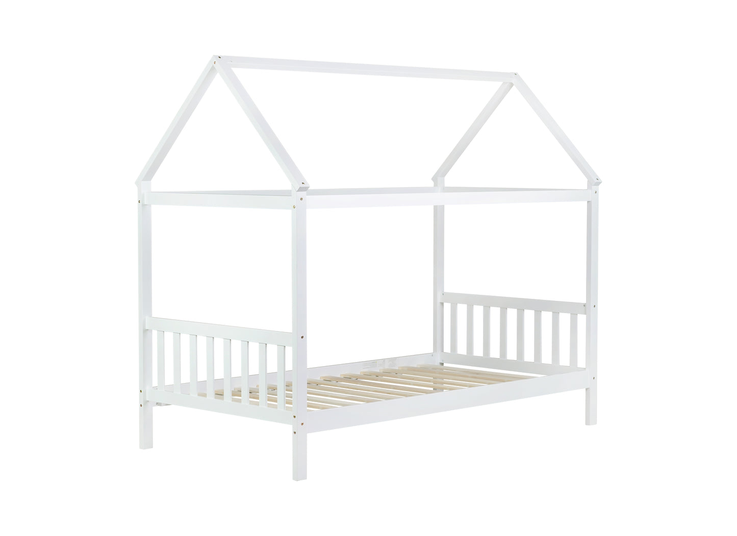 White wooden house bed frame with slatted base