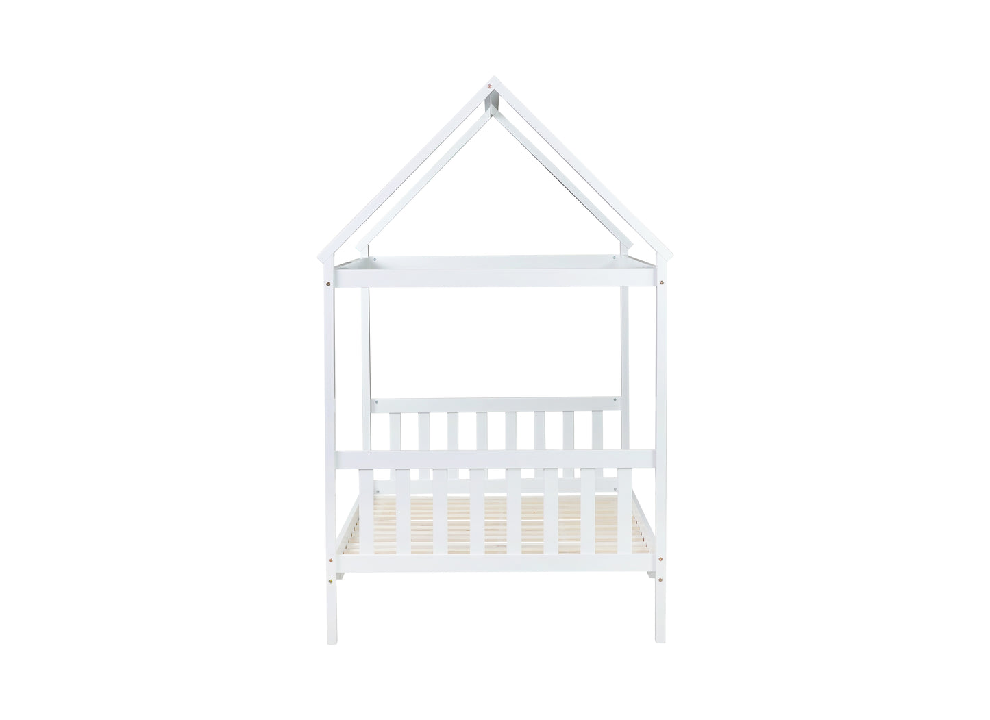White wooden house bed frame with slatted base