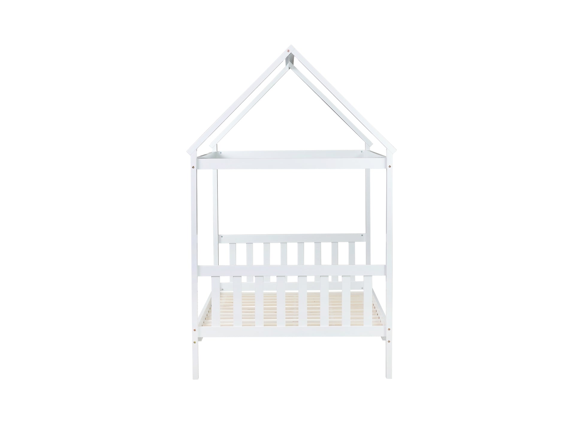 White wooden house bed frame with slatted base