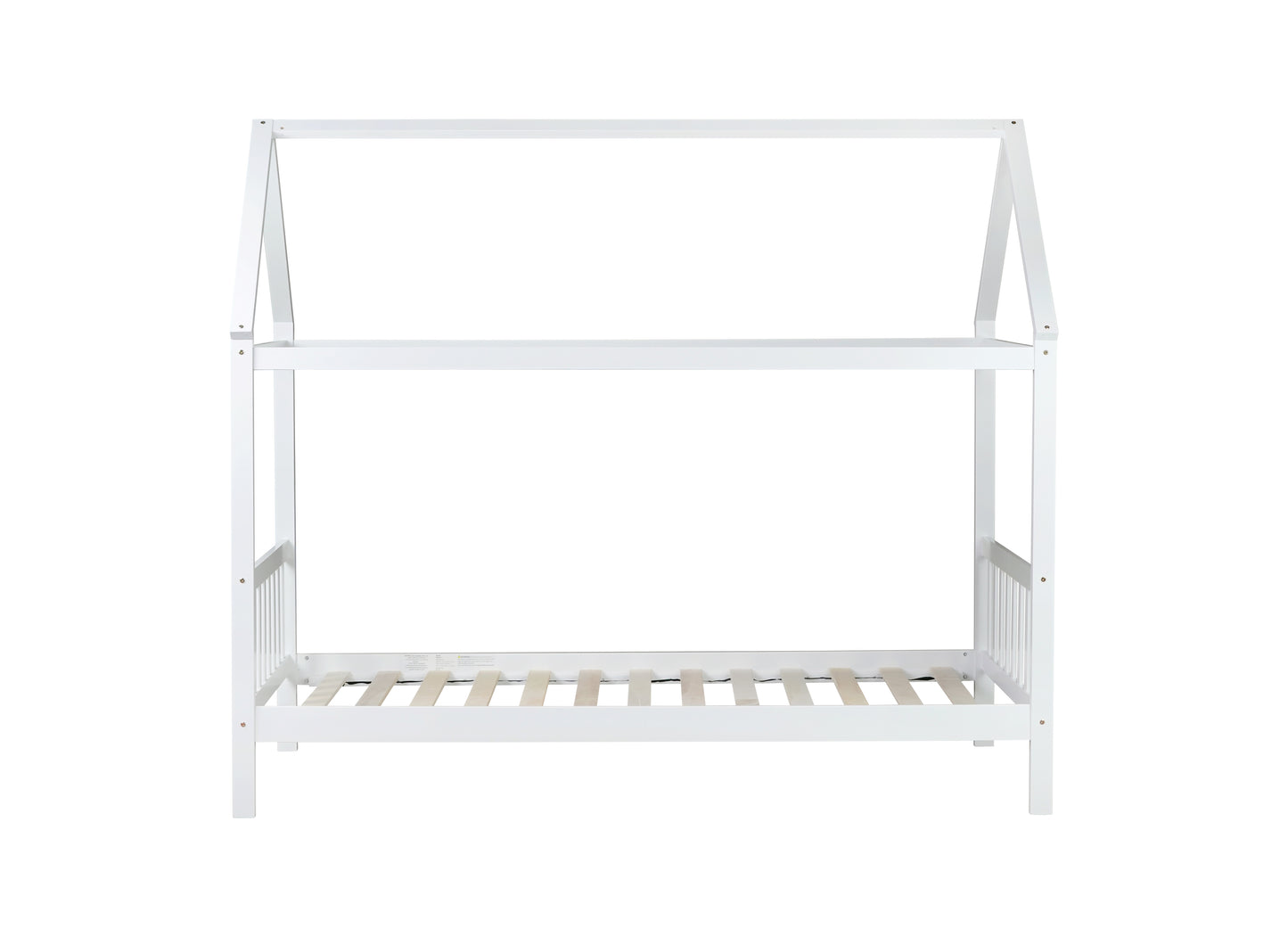 White wooden house bed frame with a Montessoriinspired design