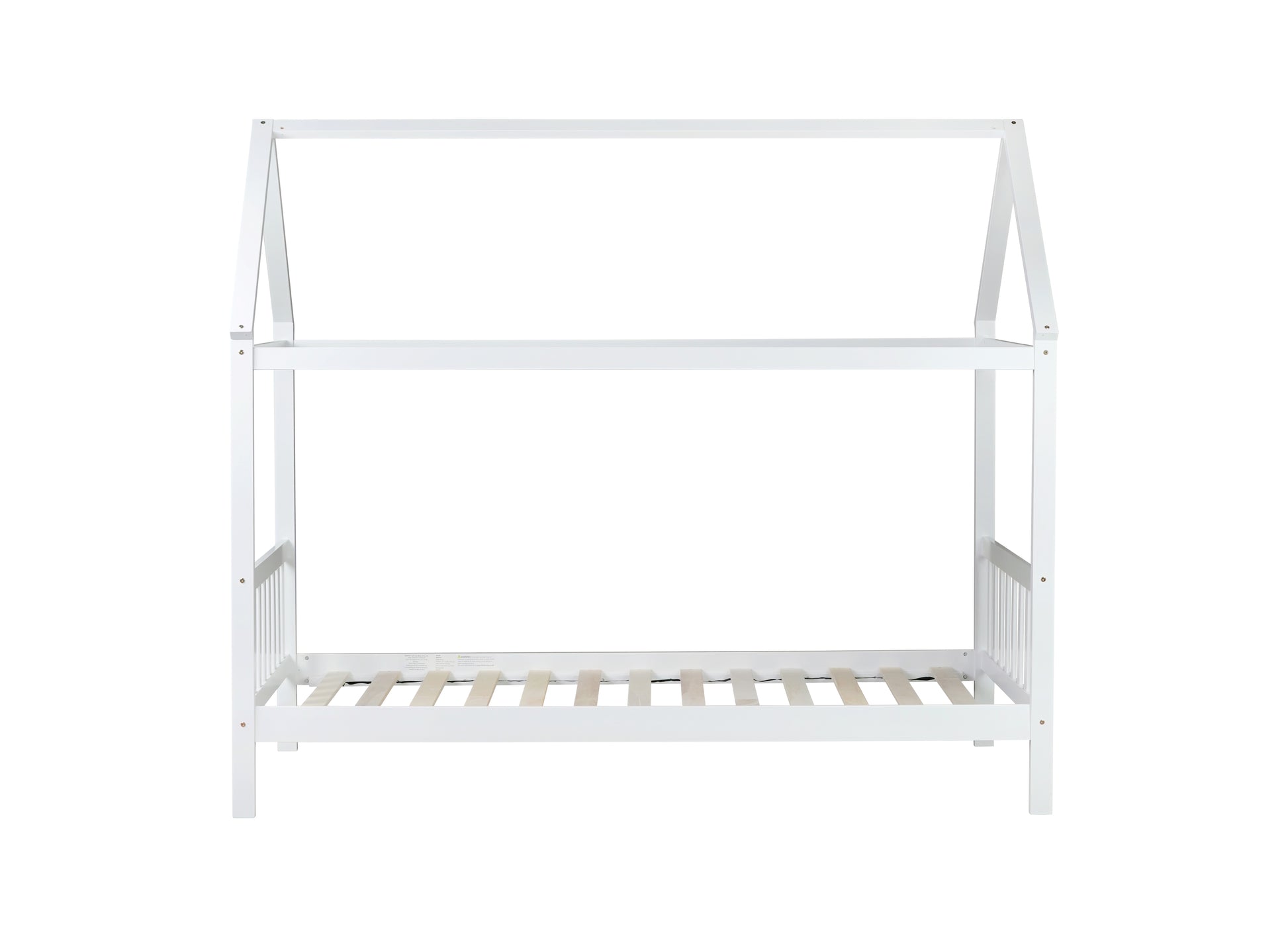 White wooden house bed frame with a Montessoriinspired design