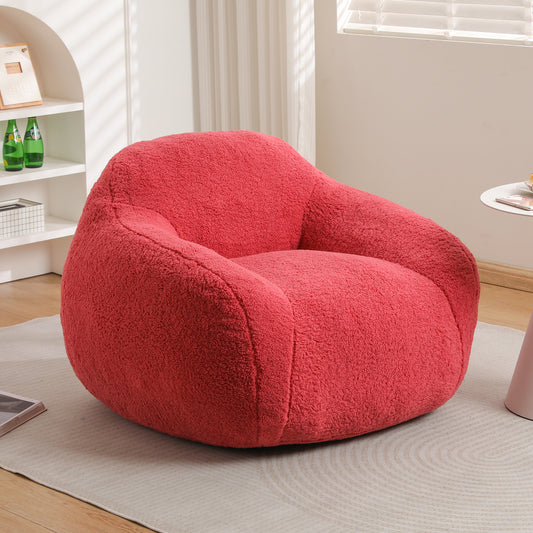 Plush red teddy bean bag chair with curved arms