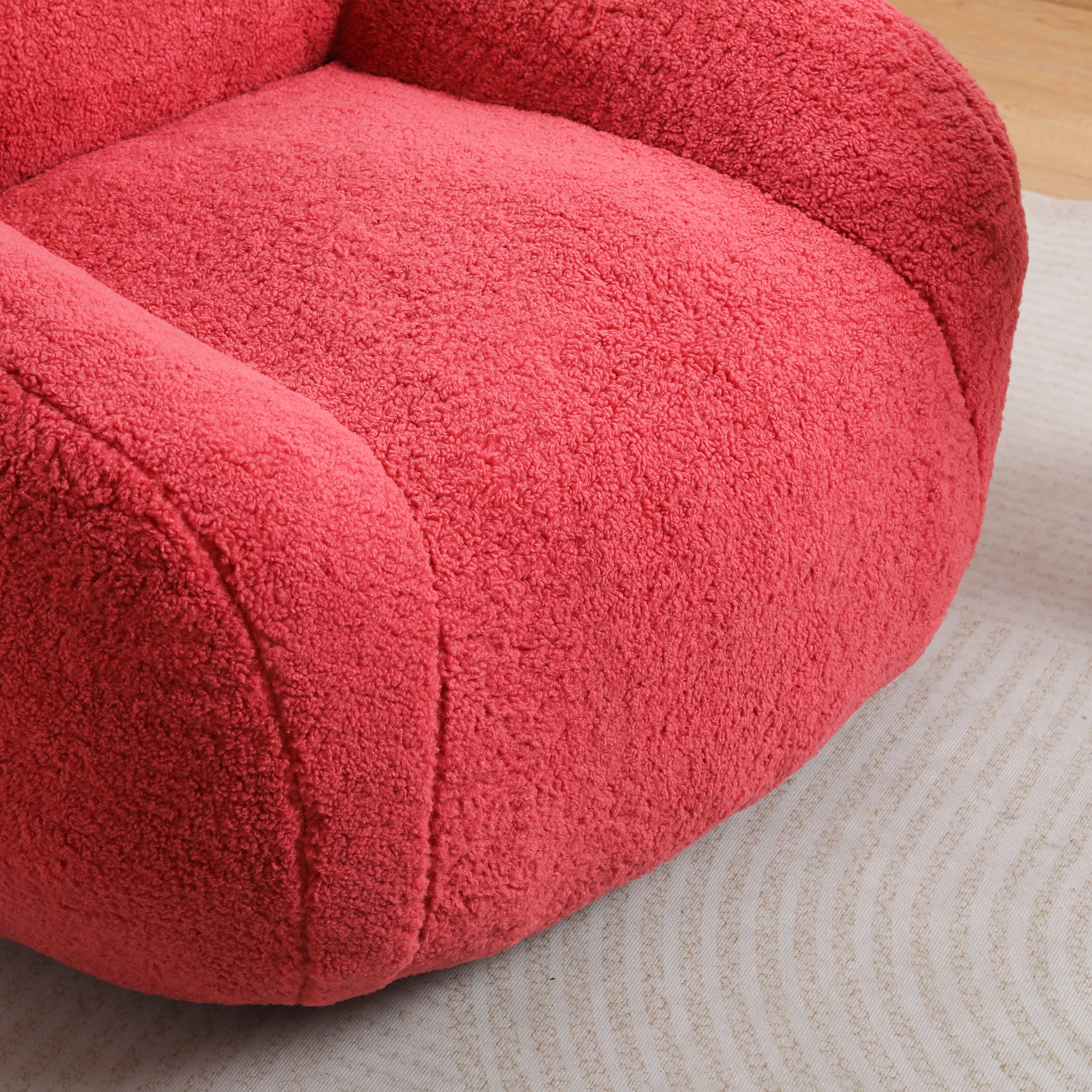 Coral teddy fabric armchair detail