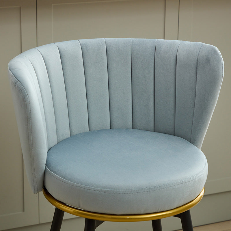 Light blue velvet channel tufted bar stool with gold footrest