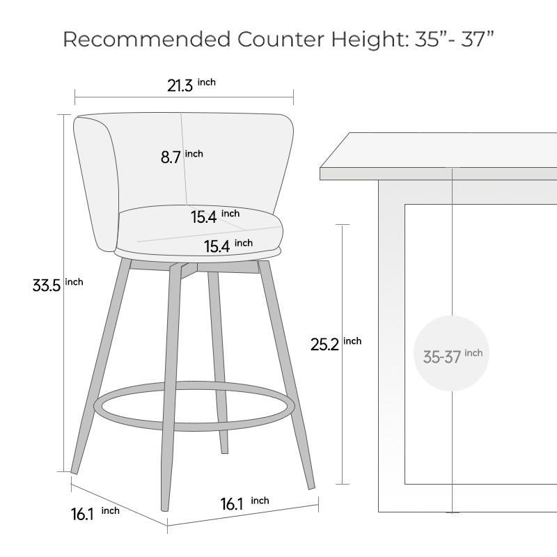 Diagram showing dimensions of a modern bar stool