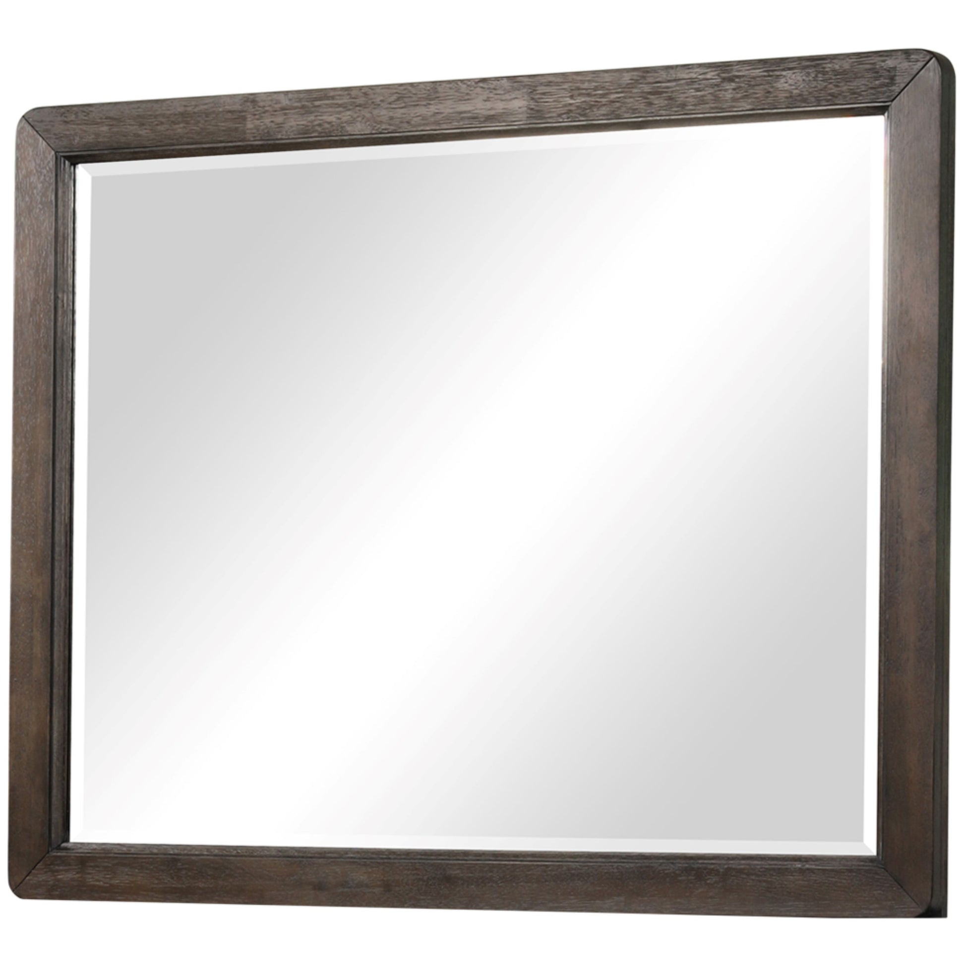 Dark wood rectangular mirror with beveled glass